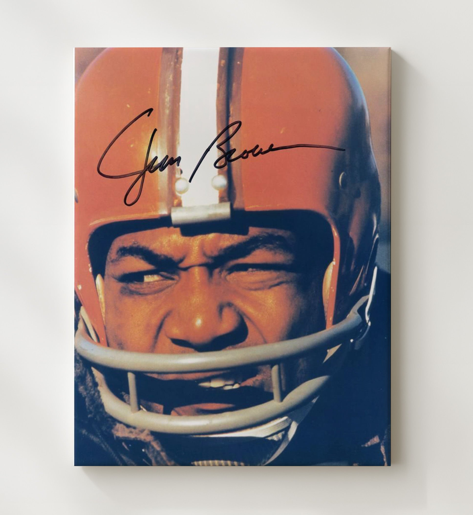 Jim Brown - Cleveland football Helmet Close Up Portrait Vintage Football Wall Art - 20x24 Canvas football decor