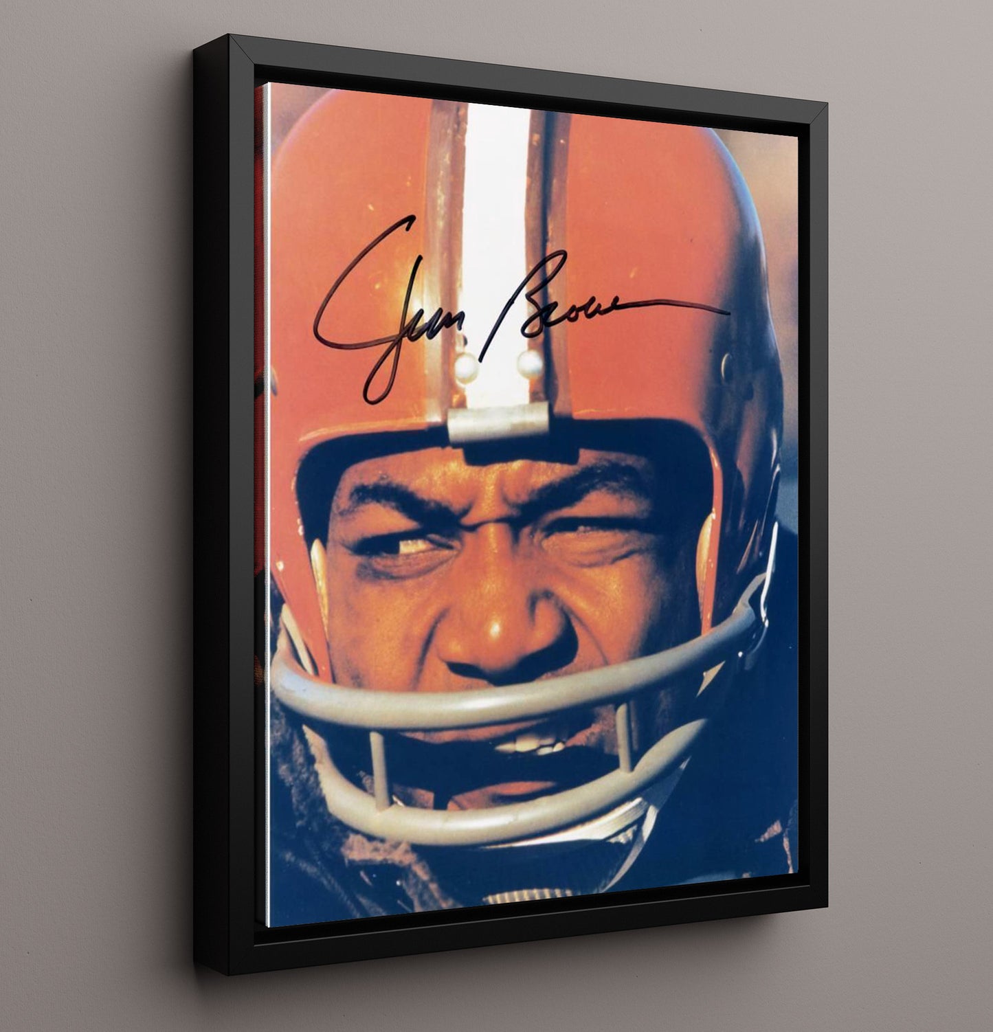 Jim Brown - Cleveland football Helmet Close Up Portrait Vintage Football Wall Art - 16x20 Framed Canvas football decor