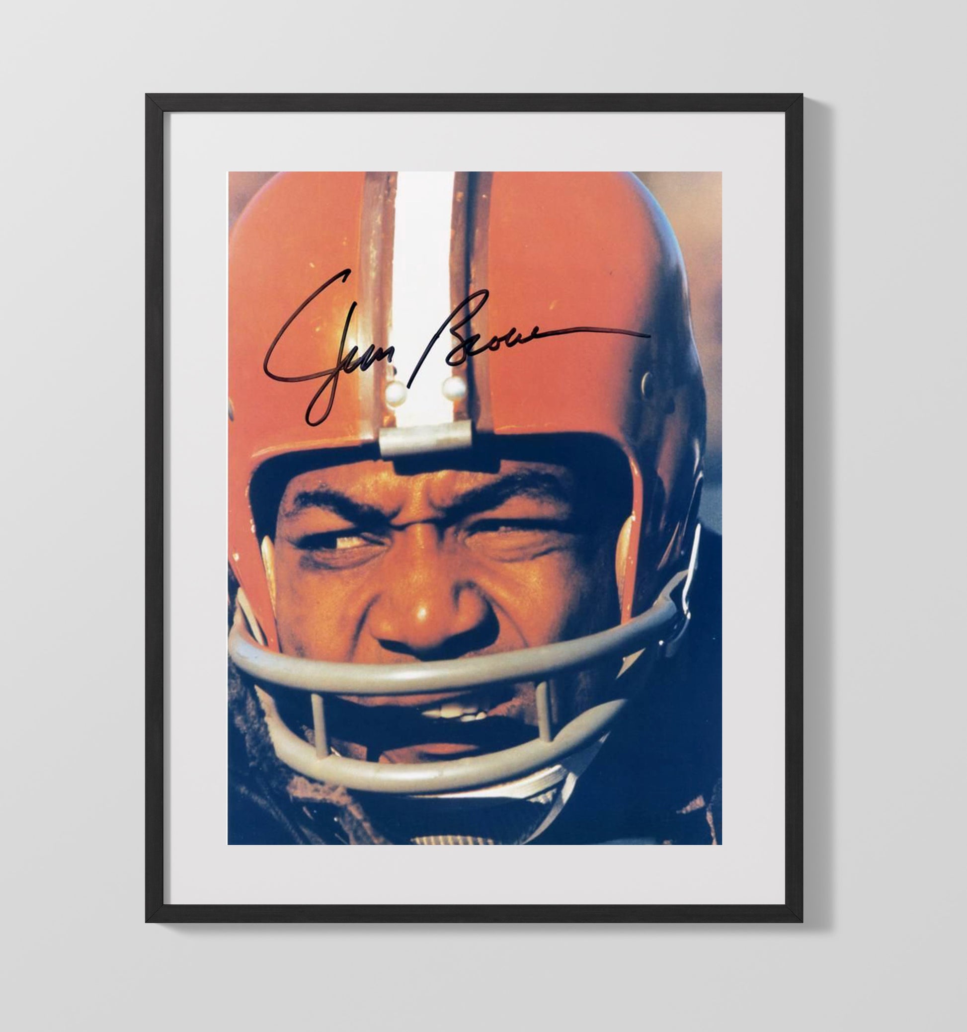 Jim Brown - Cleveland football Helmet Close Up Portrait Vintage Football Wall Art - 16x20 Gallery Frame football decor