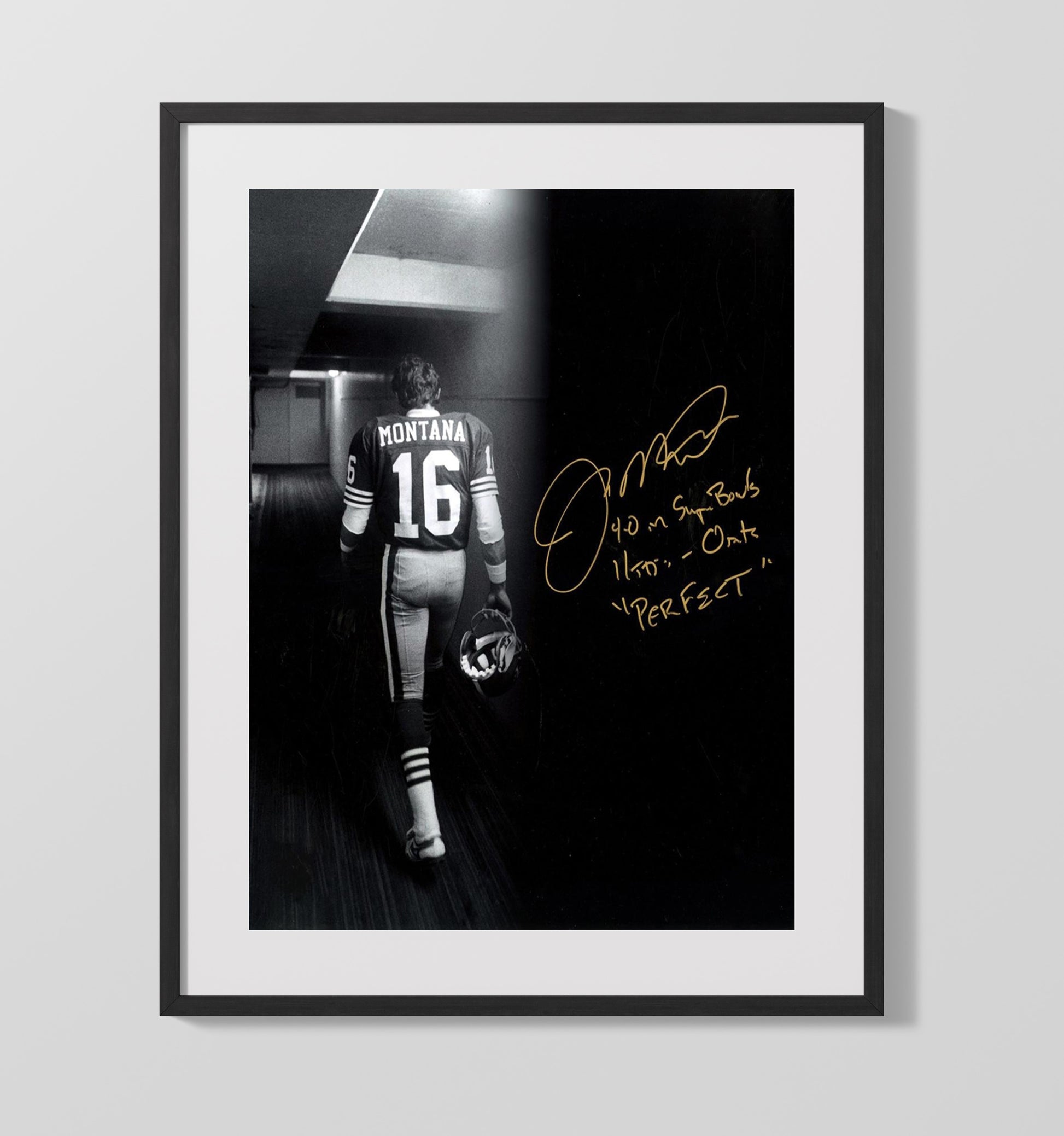Joe Montana - Perfect 4-0 Vintage Football Wall Art - 16x20 Gallery Frame football decor