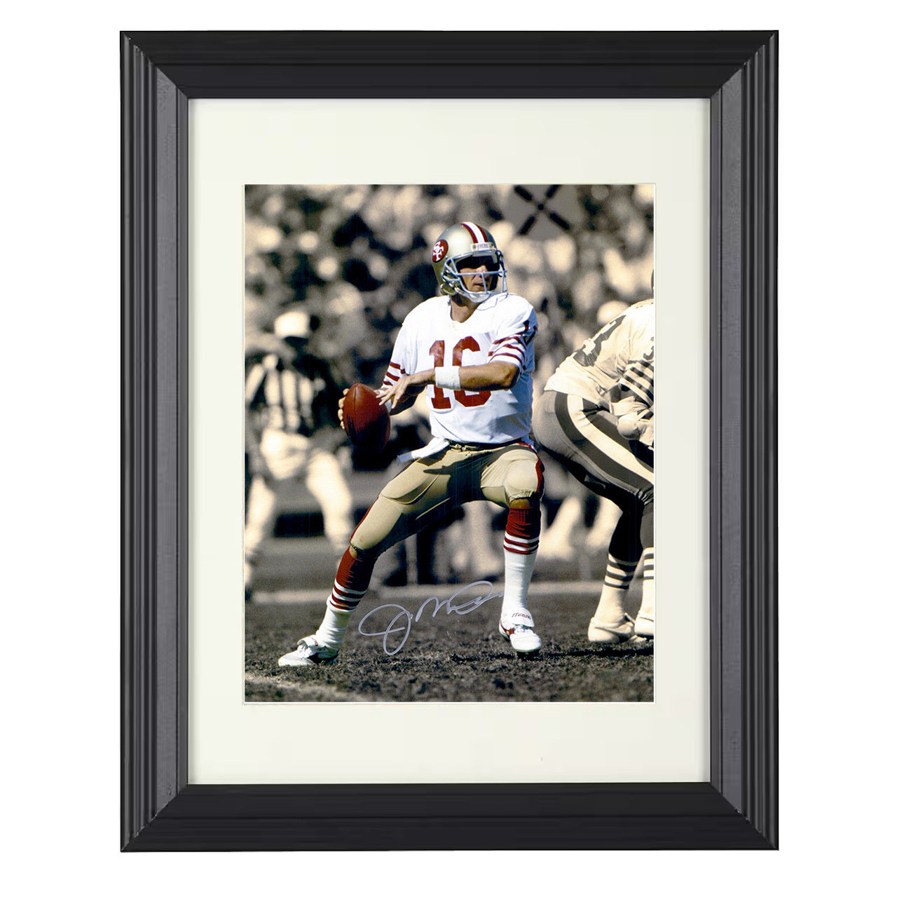 Joe Montana – San Francisco QB Throwing Pass – 8x10 black beveled framed football wall art