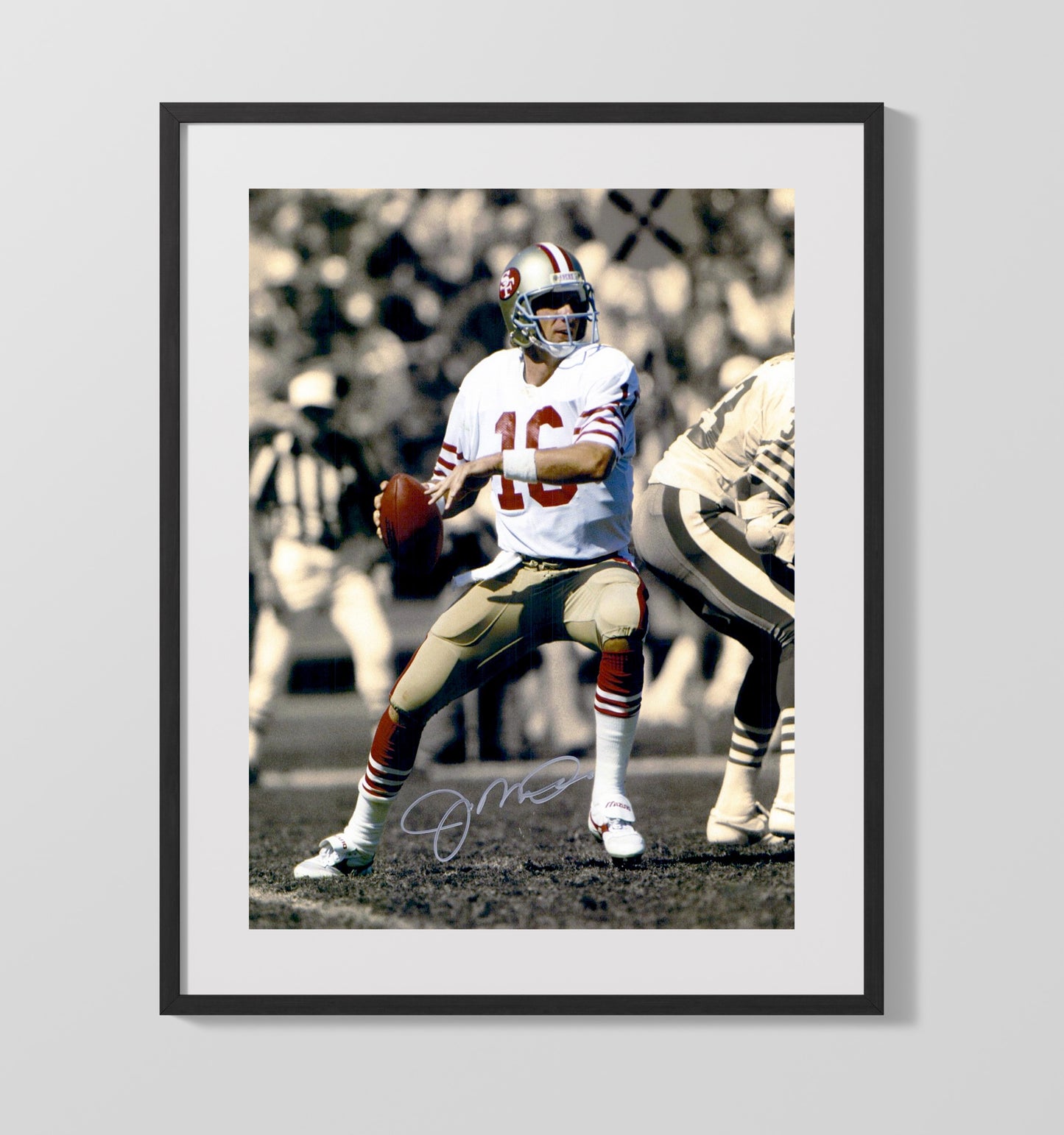 Joe Montana - San Francisco Football Quarterback Throwing Pass Vintage Football Wall Art - 16x20 Gallery Frame football decor