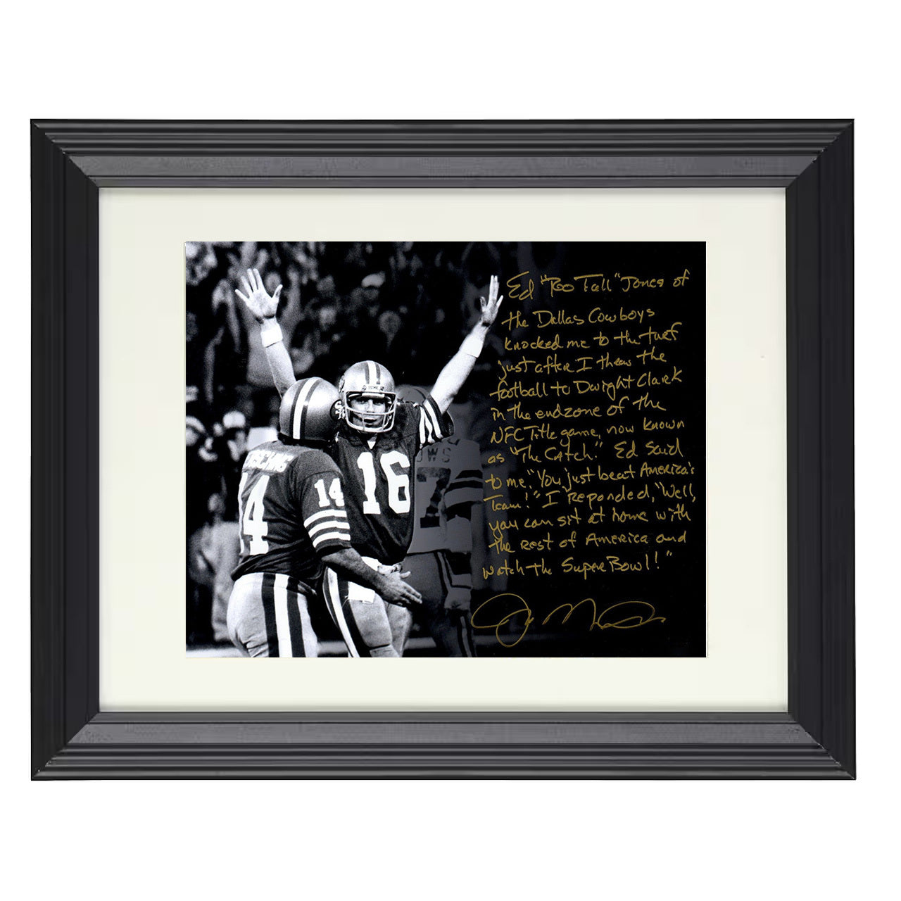 Joe Montana – The Catch Victory – 8x10 black beveled framed football wall art