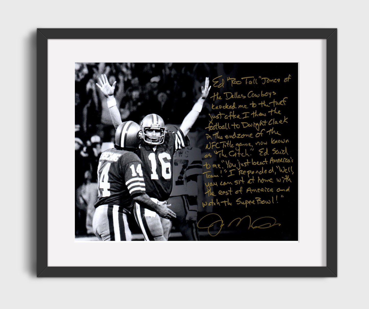 Joe Montana - the Catch Victory Vintage Football Wall Art - 16x20 Gallery Frame football decor