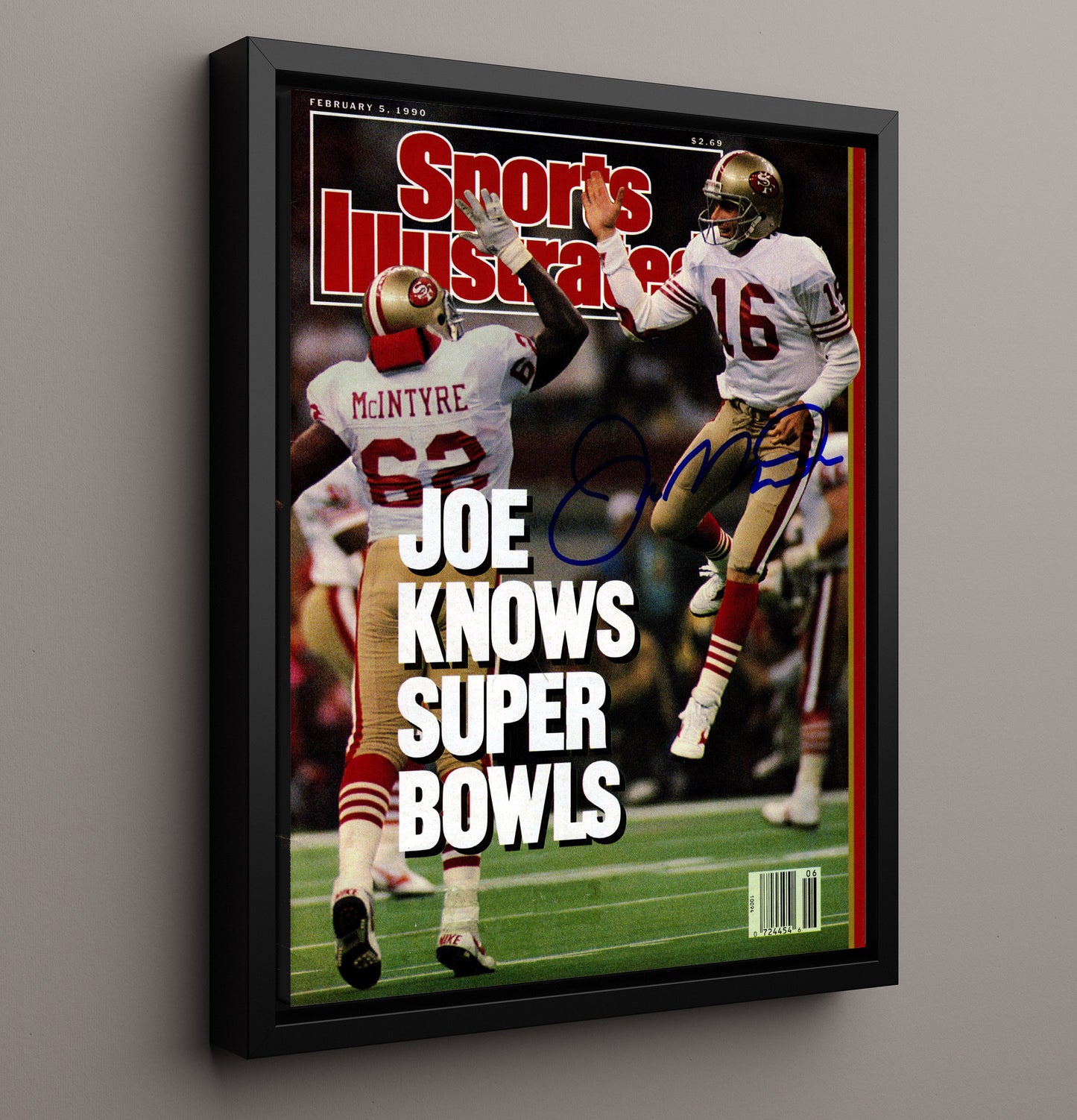 Joe Montana Super Bowls - Joe Knows Vintage Football Wall Art - 16x20 Framed Canvas football decor