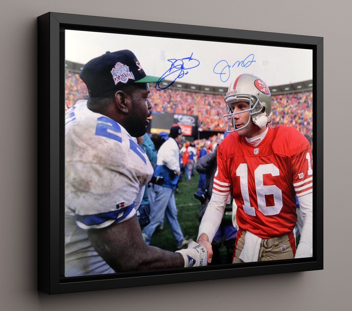 Joe Montana and Emmitt Smith - Legends Handshake Football Wall Art - football wall art print