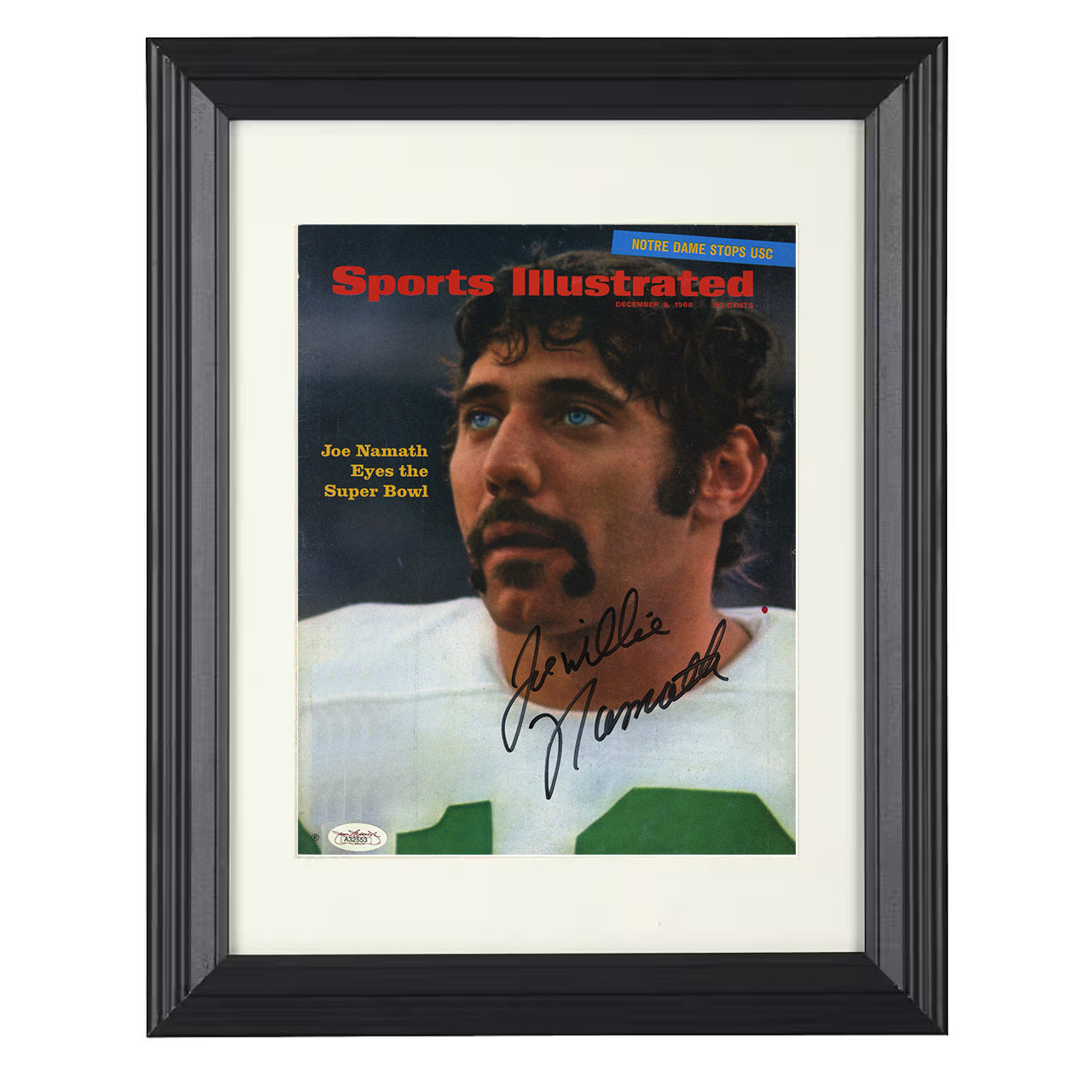 Joe Namath – New York QB Eyes Super Bowl 1968 SI – 8x10 black beveled framed football wall art