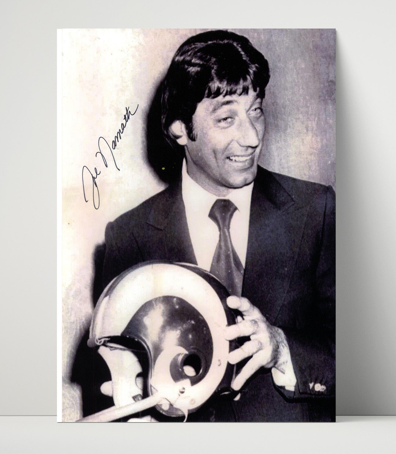 Joe Namath - New York Football Quarterback Holding Rams Helmet Portrait Vintage Football Wall Art - 16x20 Unframed Print football decor