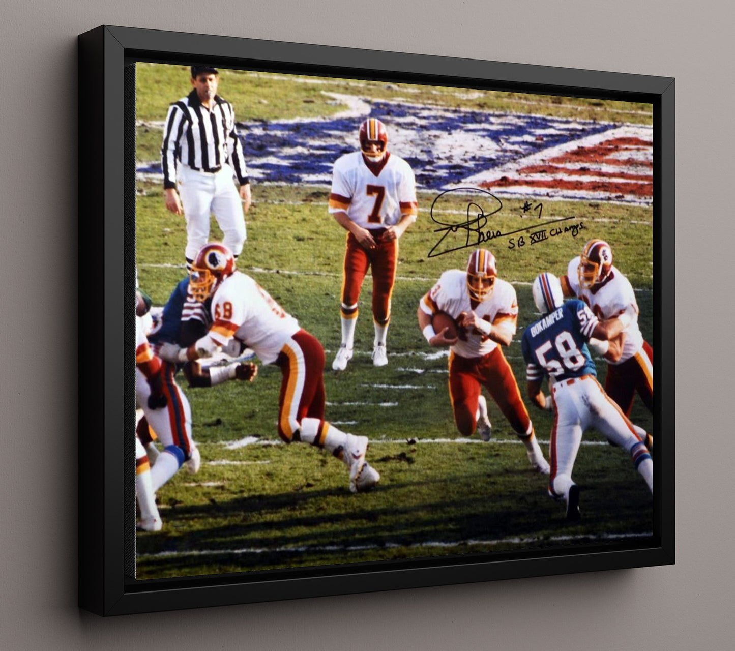 Joe Theismann - Super Bowl XVII Champs Vintage Football Wall Art - 16x20 Framed Canvas football decor