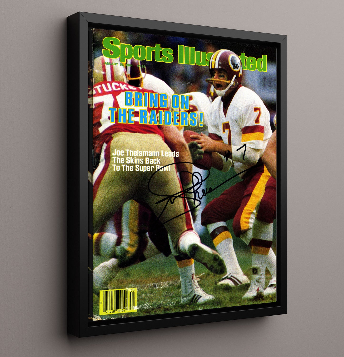 Joe Theismann - Washington football Leads Team to Super Bowl 1984 SI Cover Vintage Football Wall Art - 16x20 Framed Canvas football decor