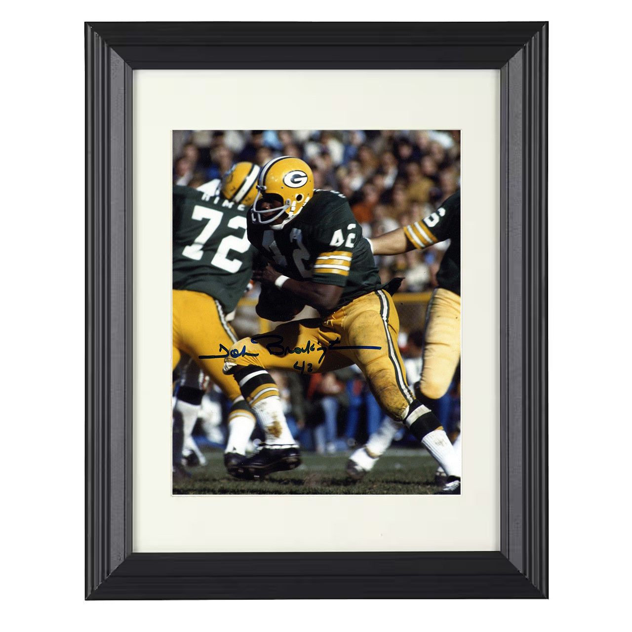 John Brockington – Green Bay Power Run Through Line – 8x10 black beveled framed football wall art