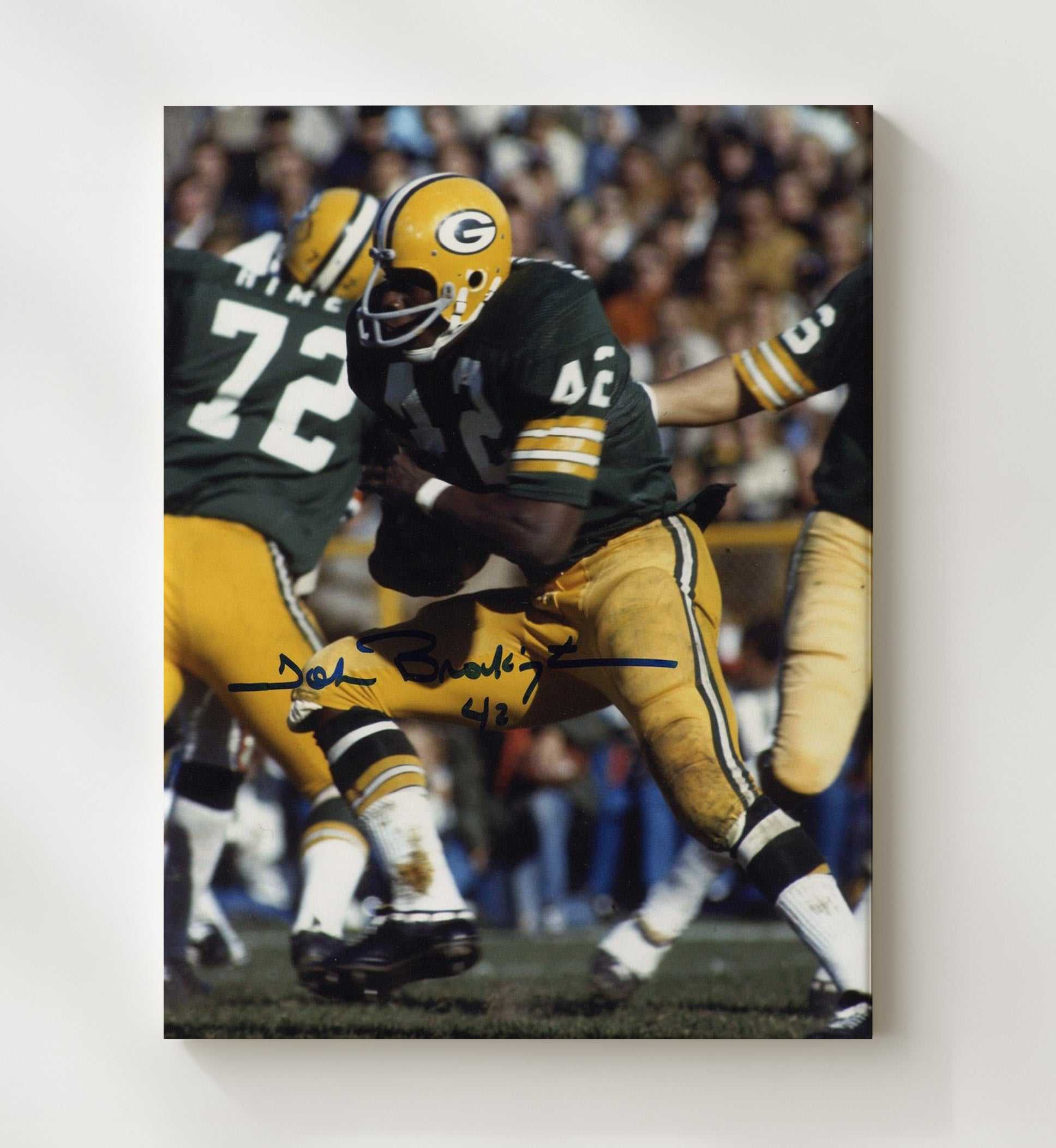 John Brockington - Green Bay football Power Run Through Line Vintage Football Wall Art - 20x24 Canvas football decor