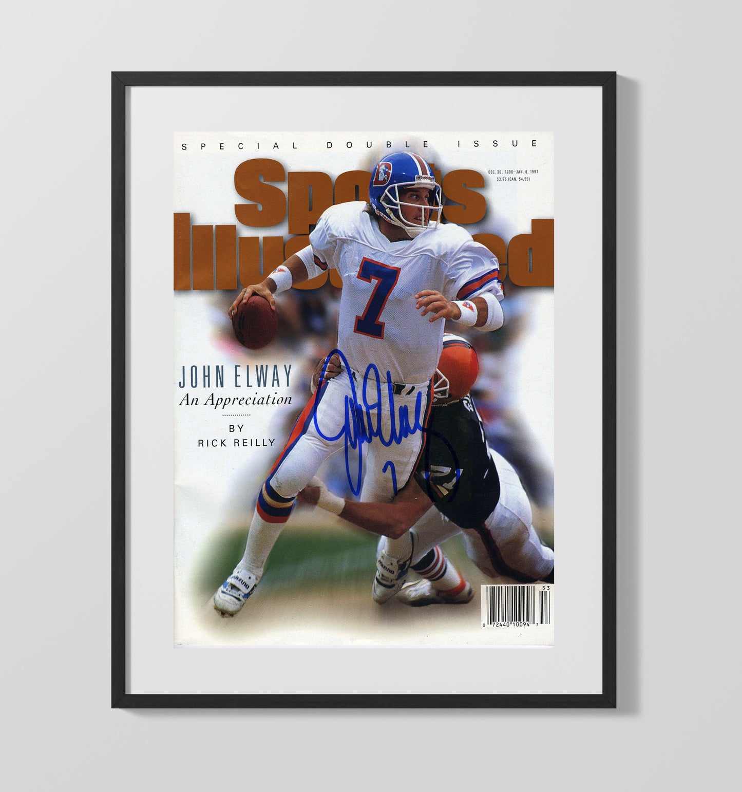 John Elway - Denver football An Appreciation Quarterback Feature 1996 SI Cover Vintage Football Wall Art - 16x20 Gallery Frame football decor