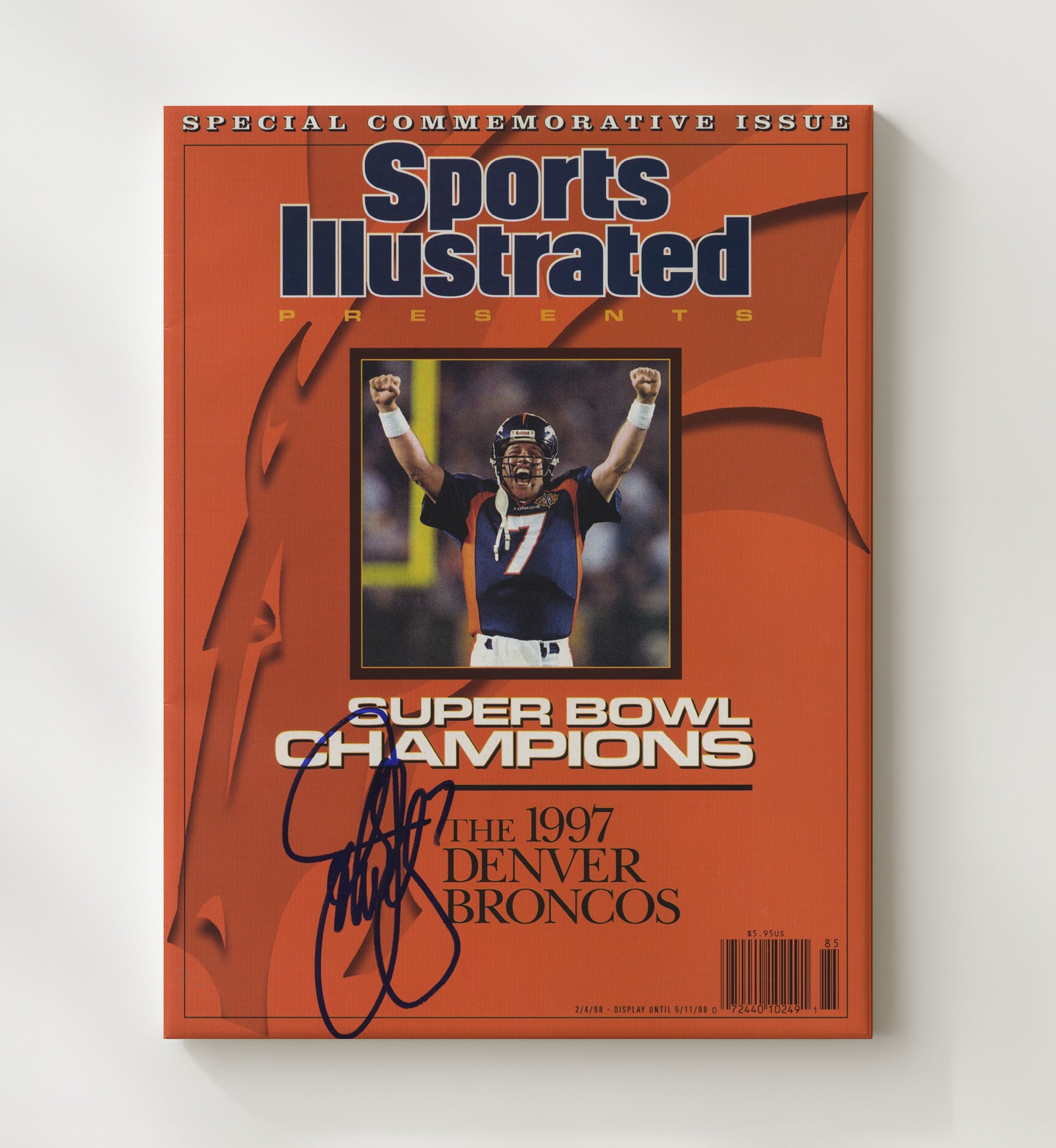 John Elway Champs 1997 - Mile High Magic Vintage Football Wall Art - 20x24 Canvas football decor