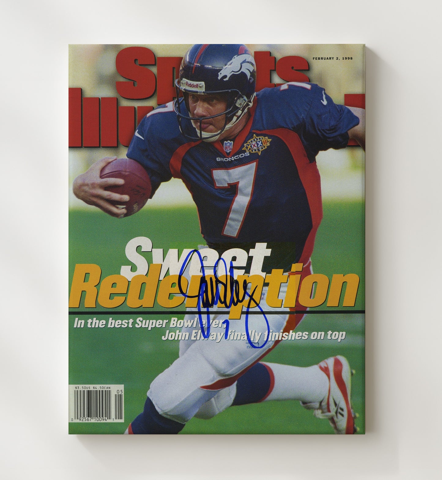John Elway Redemption - Sweet Victory Vintage Football Wall Art - 20x24 Canvas football decor