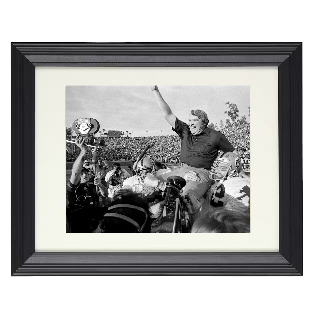 John Madden Raiders – Legendary Coach Lift – 8x10 black beveled framed football wall art