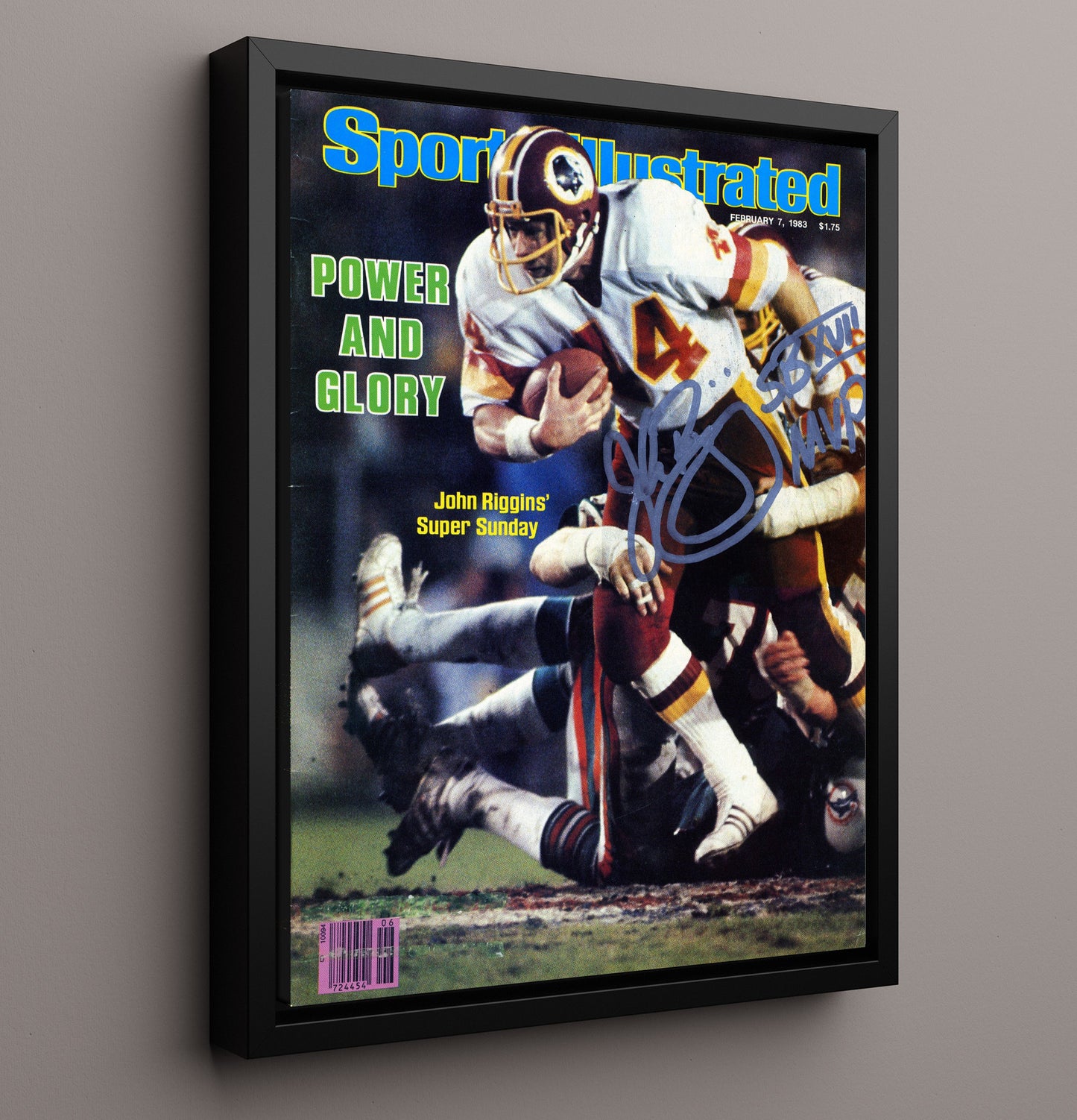 John Riggins Power and Glory - SB MVP Run Vintage Football Wall Art - 16x20 Framed Canvas football decor