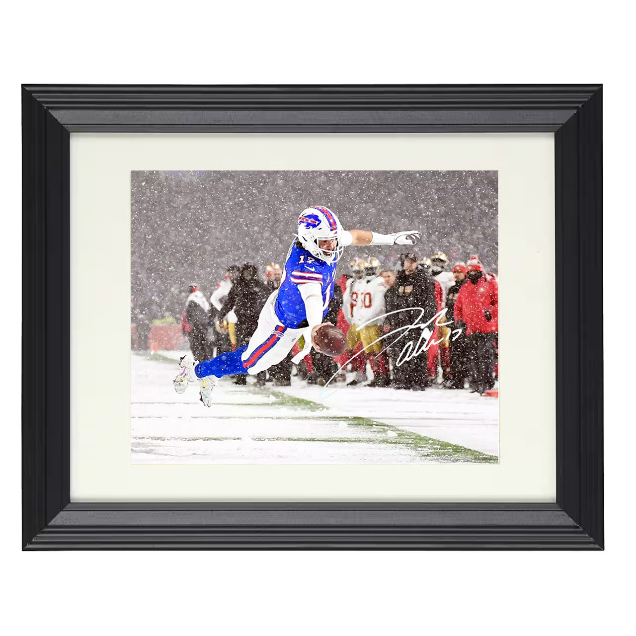 Josh Allen – Frozen Flight TD – 8x10 black beveled framed football wall art