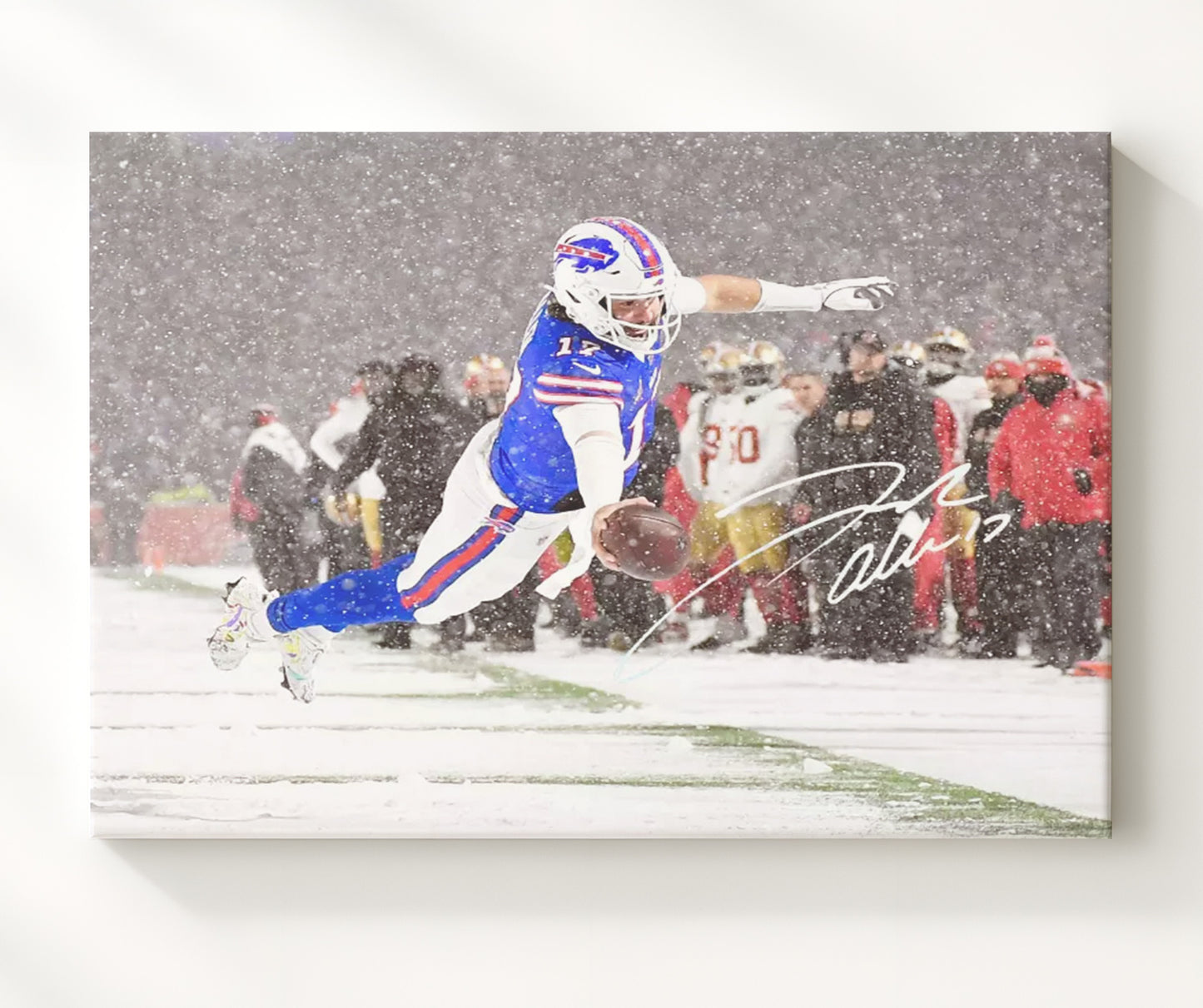 Josh Allen - Frozen Flight TD Football Wall Art - football wall art print