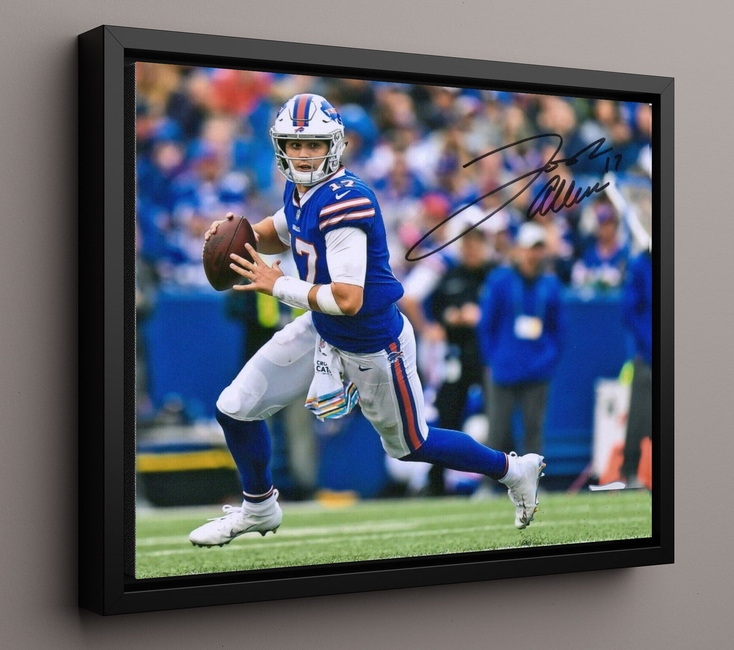 Josh Allen - on the Move Vintage Football Wall Art - 16x20 Framed Canvas football decor