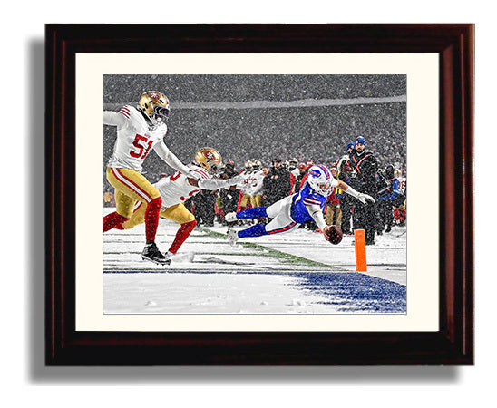 Josh Allen - Snow Dive TD Football Wall Art - football wall art print