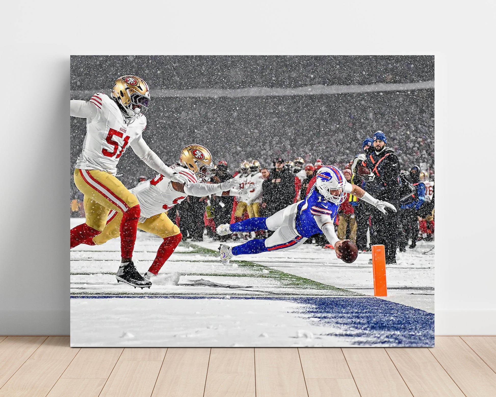 Josh Allen - Snow Dive TD Vintage Football Wall Art - 16x20 Unframed Print football decor