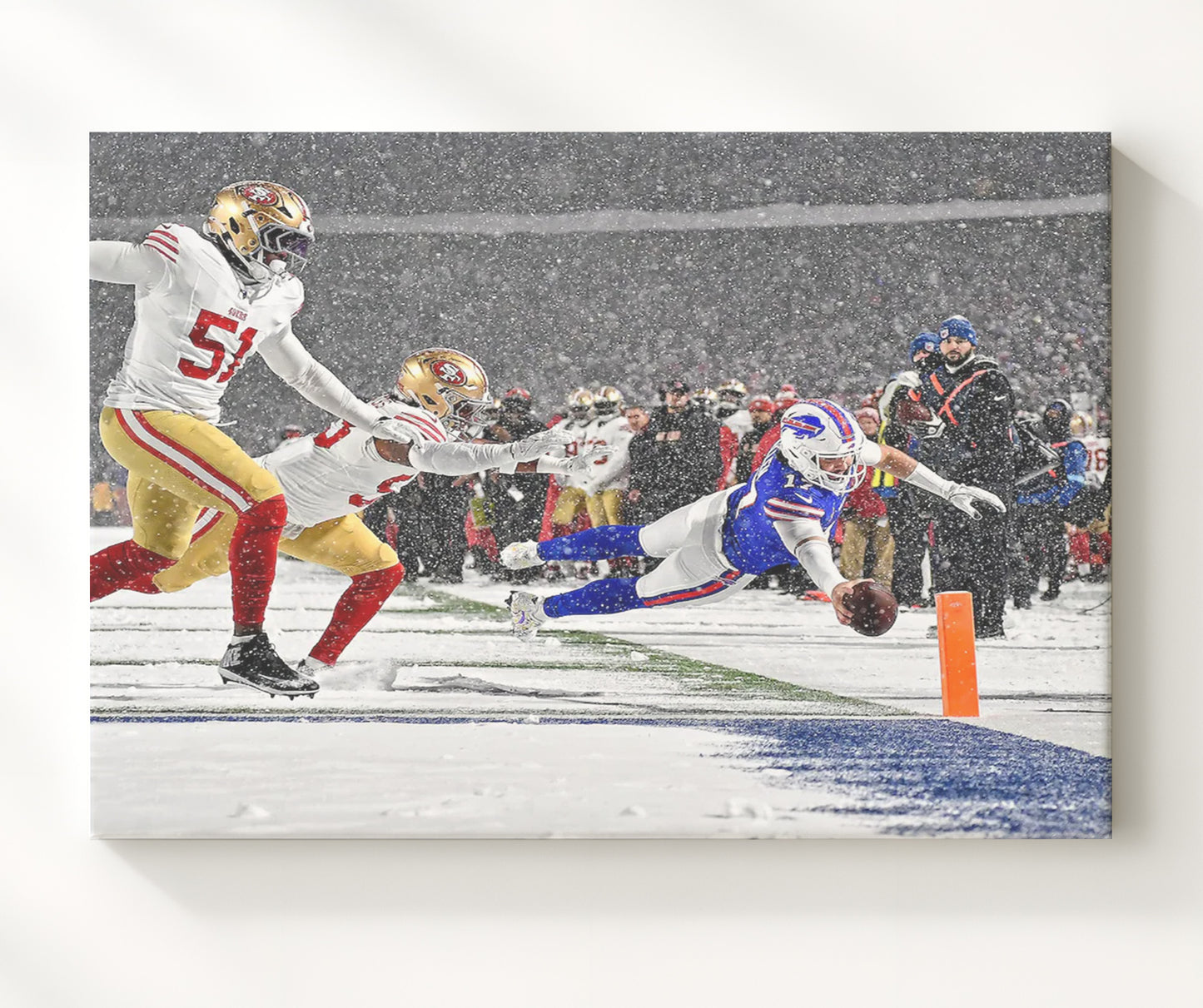 Josh Allen - Snow Dive TD Vintage Football Wall Art - 20x24 Canvas football decor