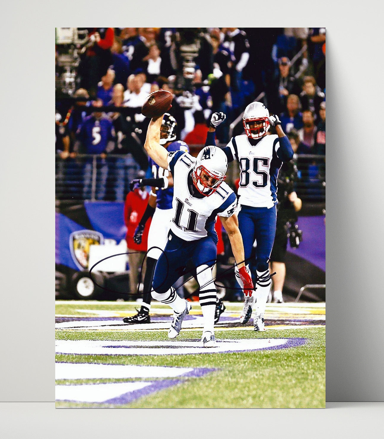 Julian Edelman - New England football Touchdown End Zone Spike Celebration Vintage Football Wall Art - 16x20 Unframed Print football decor