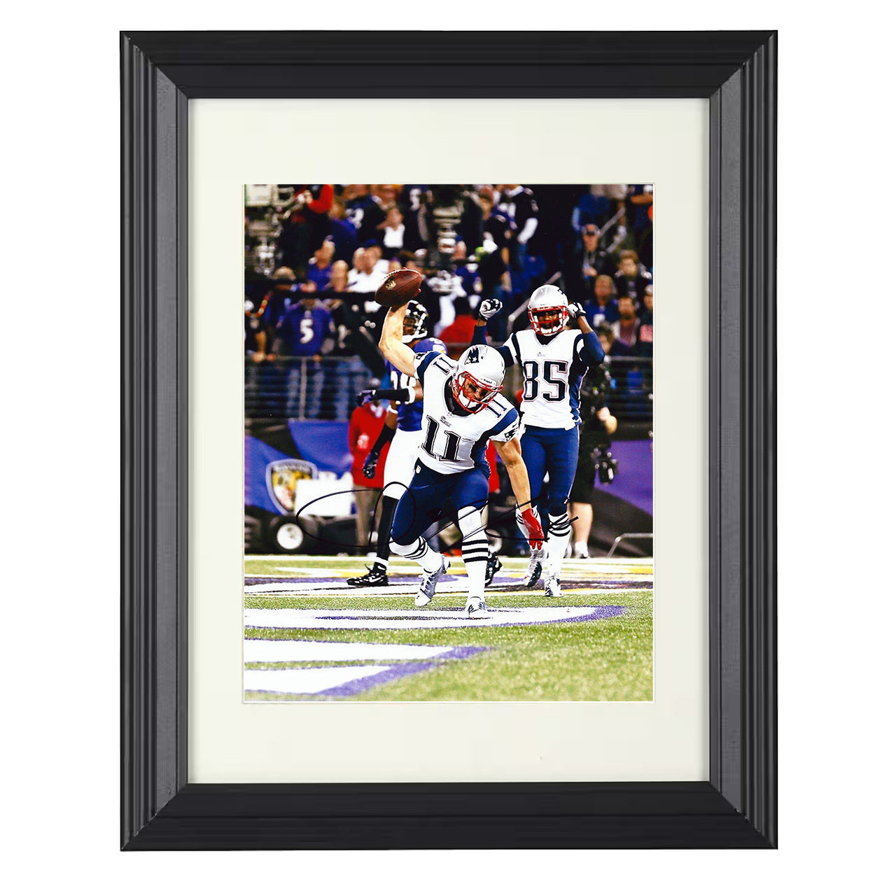 Julian Edelman – New England Zone Spike Celebration – 8x10 black beveled framed football wall art