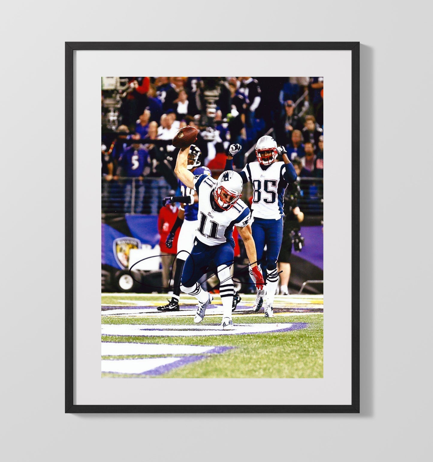Julian Edelman - New England football Touchdown End Zone Spike Celebration Vintage Football Wall Art - 16x20 Gallery Frame football decor