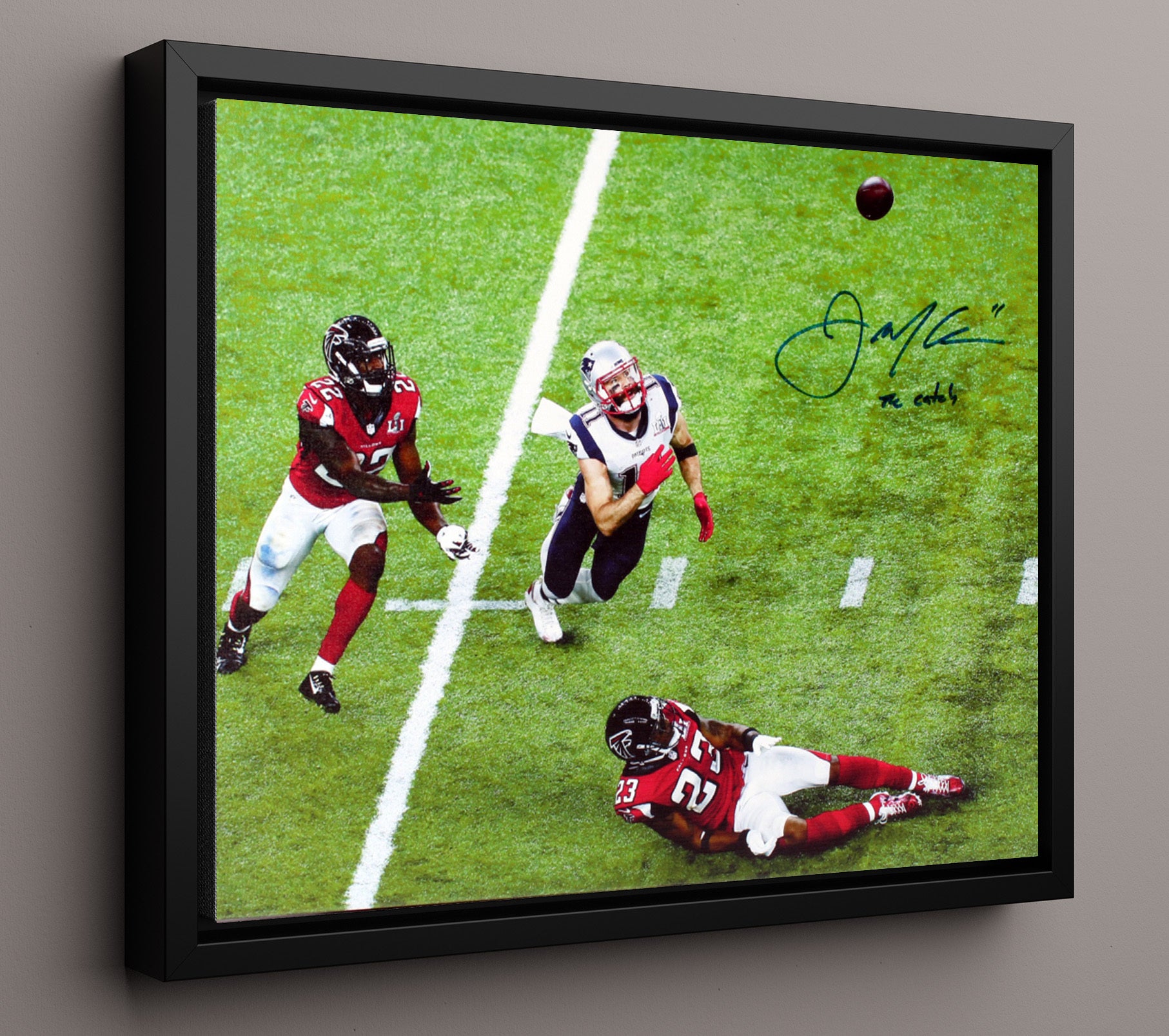 Julian Edelman - the Catch Vintage Football Wall Art - 16x20 Framed Canvas football decor