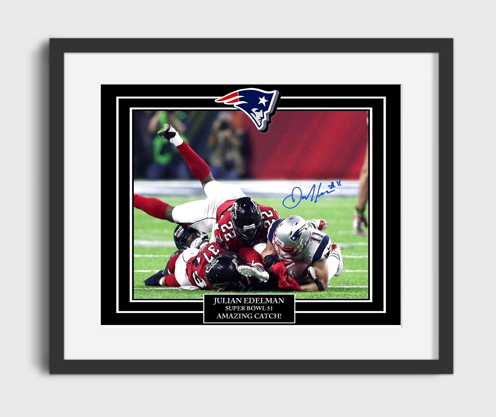 Julian Edelman Patriots - Super Bowl Catch Vintage Football Wall Art - 16x20 Gallery Frame football decor