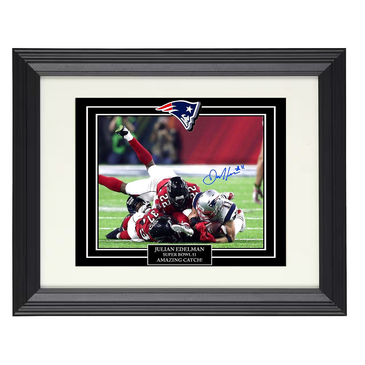 Julian Edelman Patriots – Super Bowl Catch – 8x10 black beveled framed football wall art