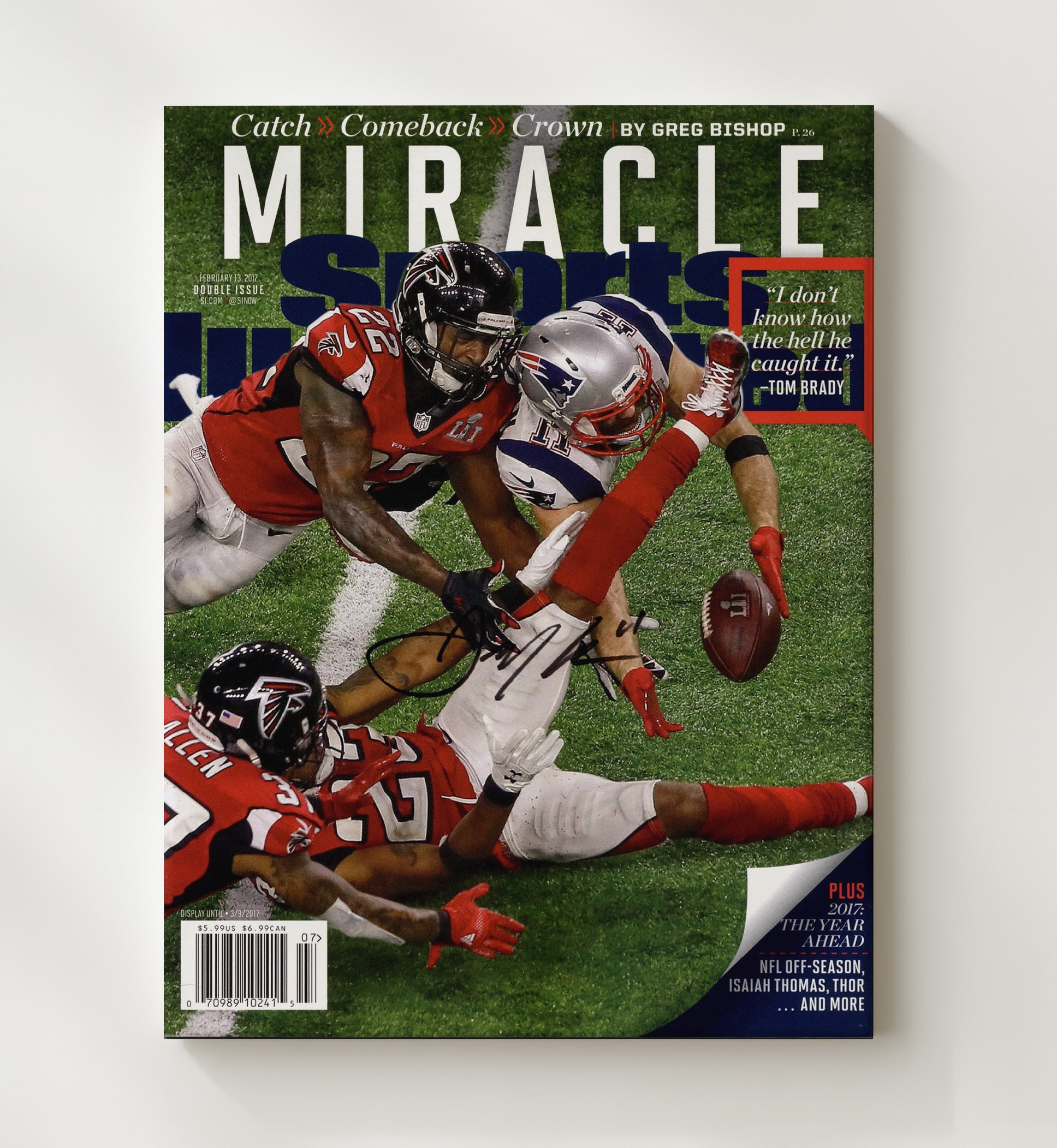 Julian Edelman Super Bowl Li - Miracle Grab Football Wall Art - football wall art print