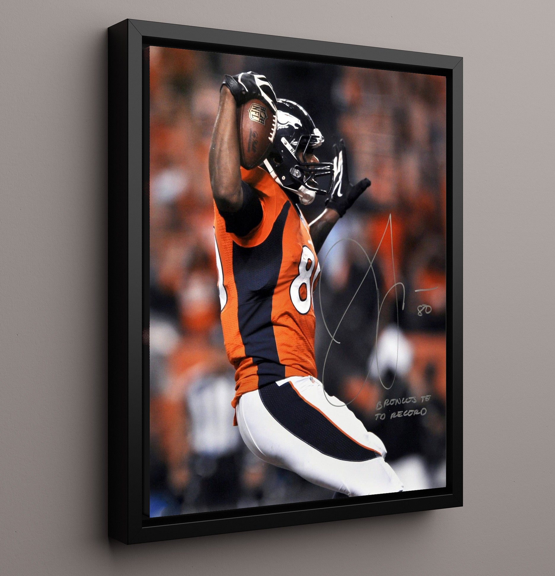 Julius Thomas - Denver Football Tight End Touchdown Celebration Arms Raised Football Wall Art - football wall art print