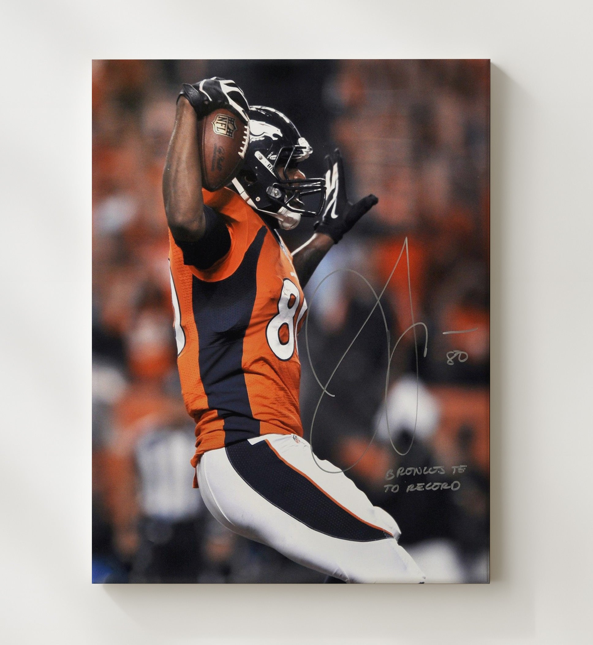 Julius Thomas - Denver Football Tight End Touchdown Celebration Arms Raised Football Wall Art - football wall art print