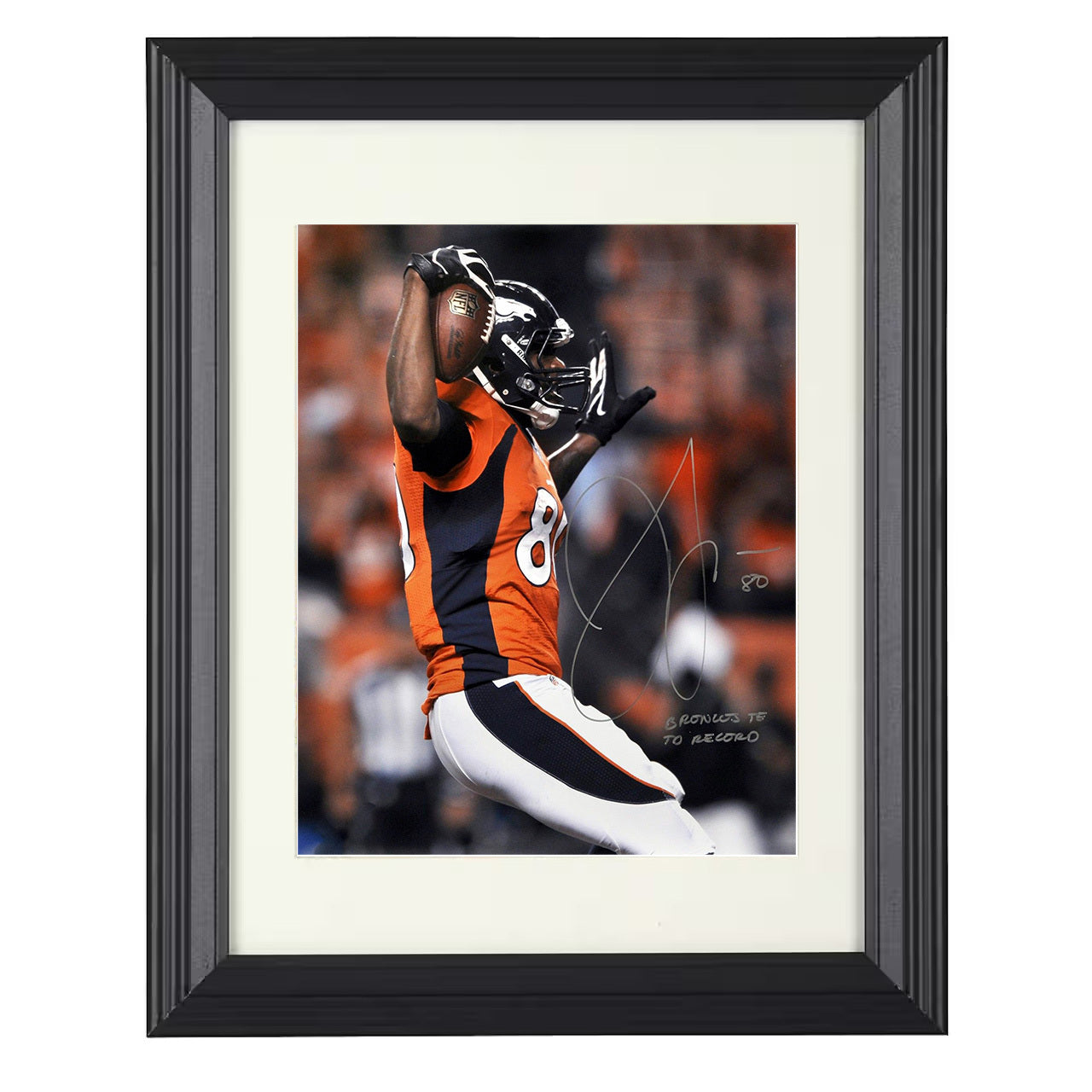 Julius Thomas – Denver Tight End TD Celebration Arms Raised – 8x10 black beveled framed football wall art
