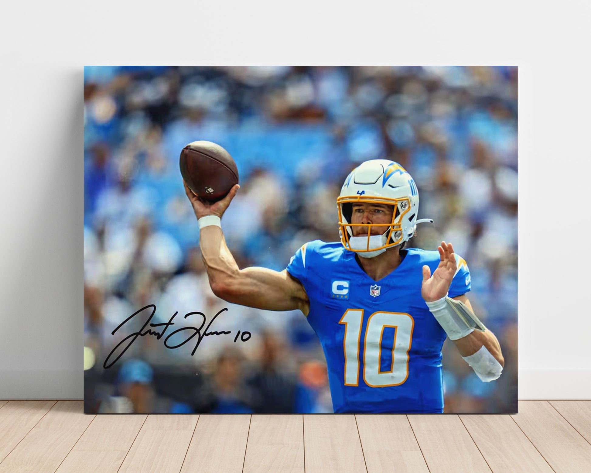 Justin Herbert - Cannon Arm Vintage Football Wall Art - 16x20 Unframed Print football decor
