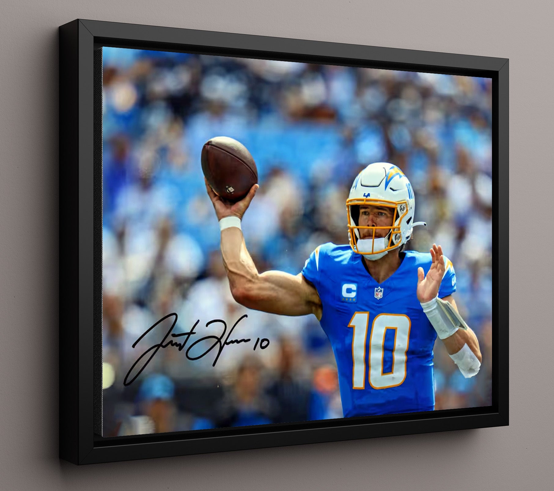 Justin Herbert - Cannon Arm Vintage Football Wall Art - 16x20 Framed Canvas football decor