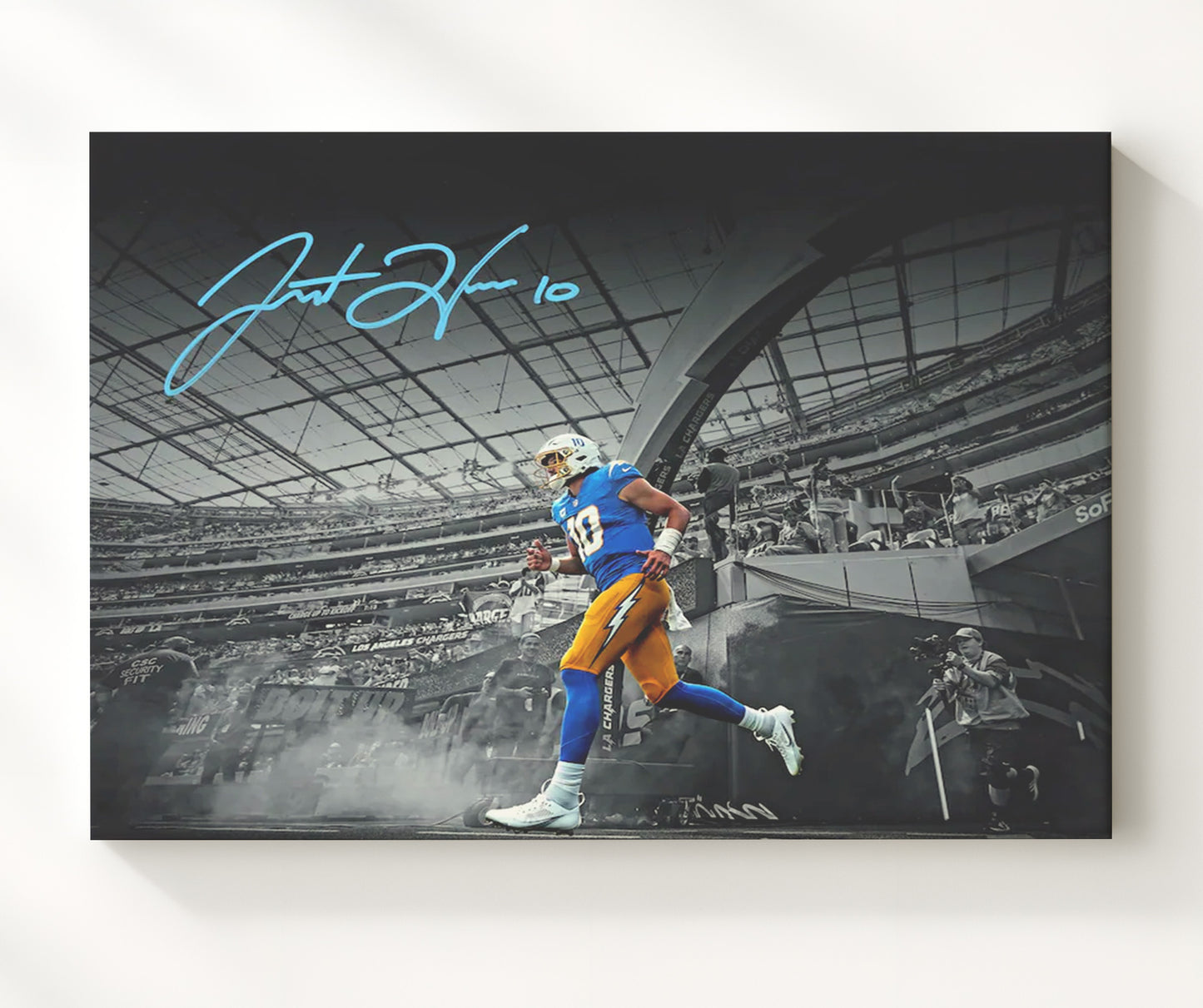 Justin Herbert - Tunnel Spotlight Vintage Football Wall Art - 20x24 Canvas football decor