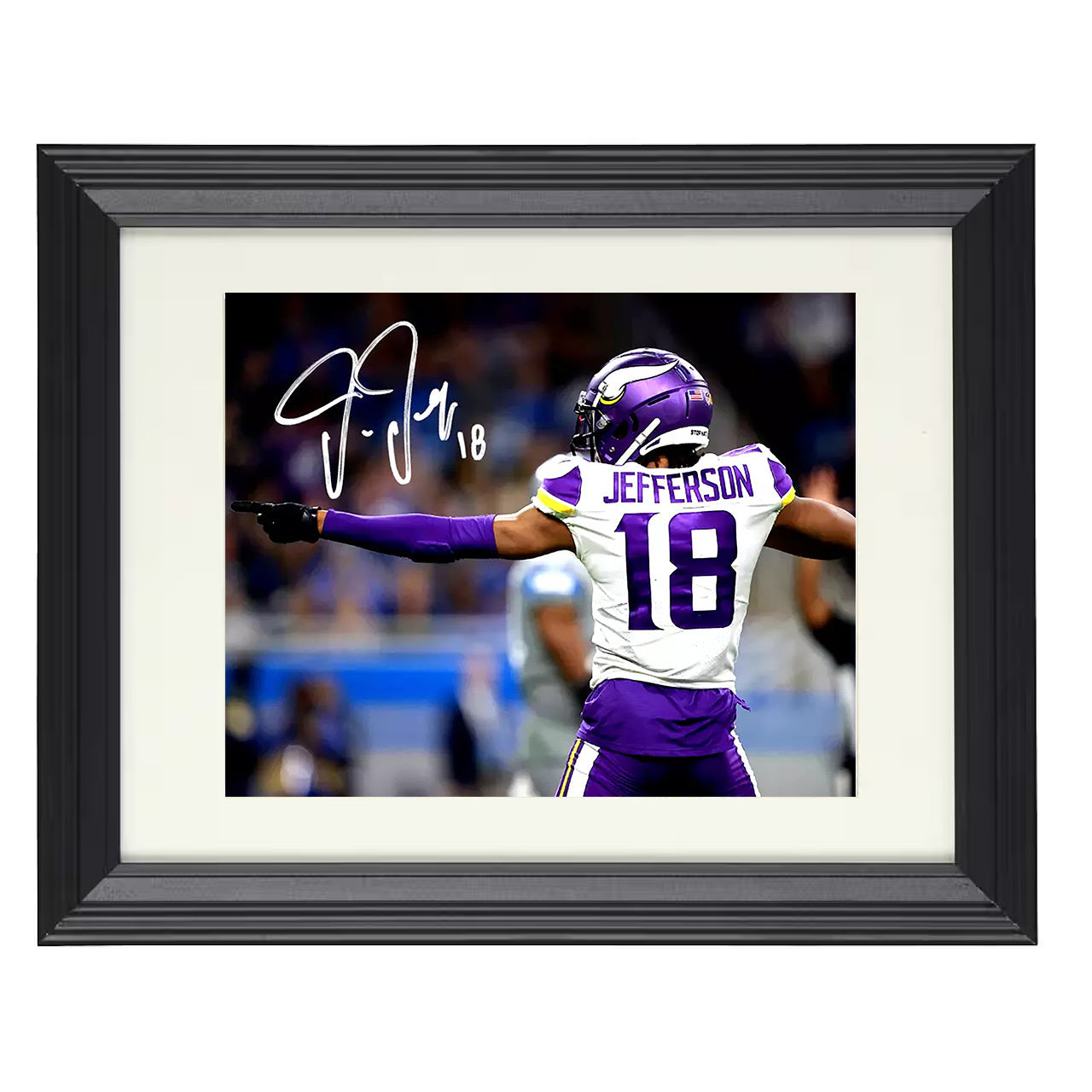 Justin Jefferson – First Down Pose – 8x10 black beveled framed football wall art
