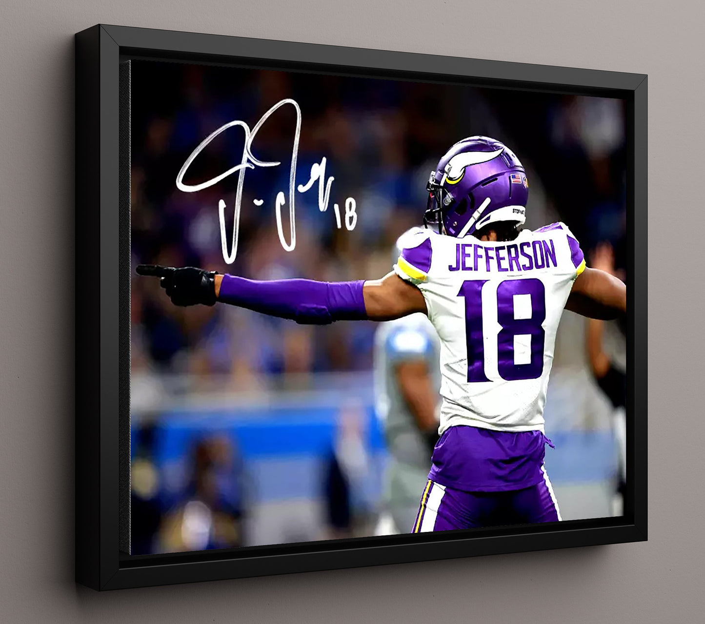 Justin Jefferson - First Down Pose Vintage Football Wall Art - 16x20 Framed Canvas football decor