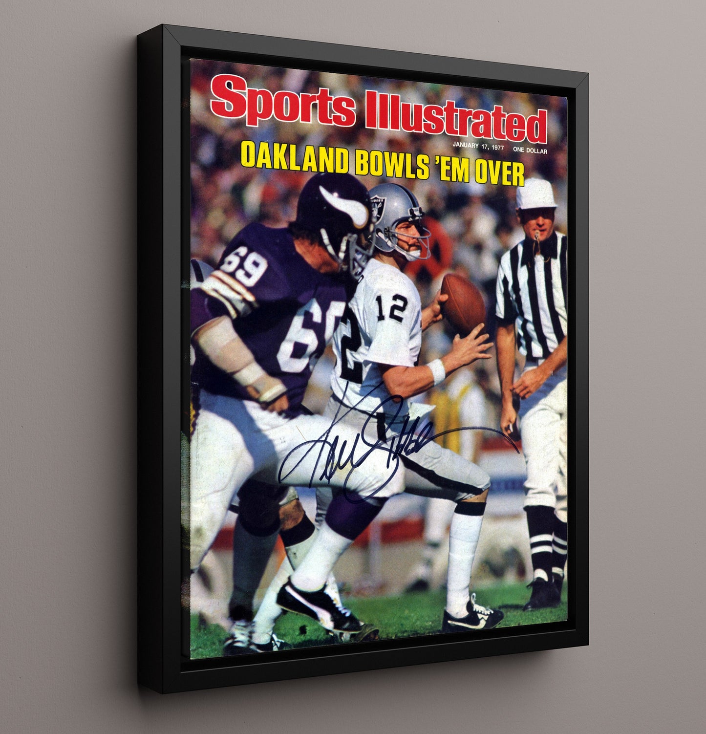 Ken Stabler Super Bowl XI - Snake Strikes Vintage Football Wall Art - 16x20 Framed Canvas football decor