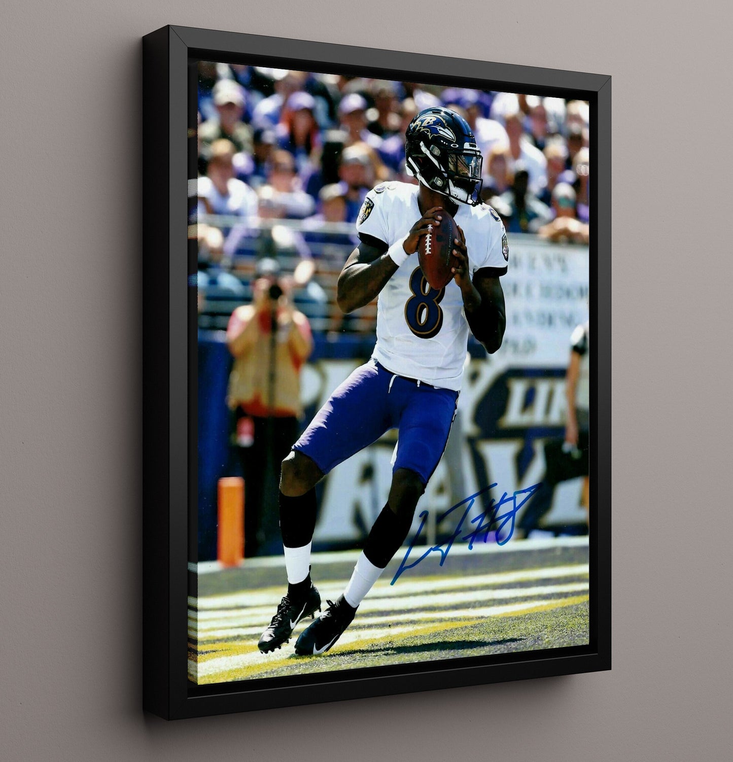 Lamar Jackson - Baltimore Football Quarterback in the Pocket Preparing to Pass Football Wall Art - football wall art print