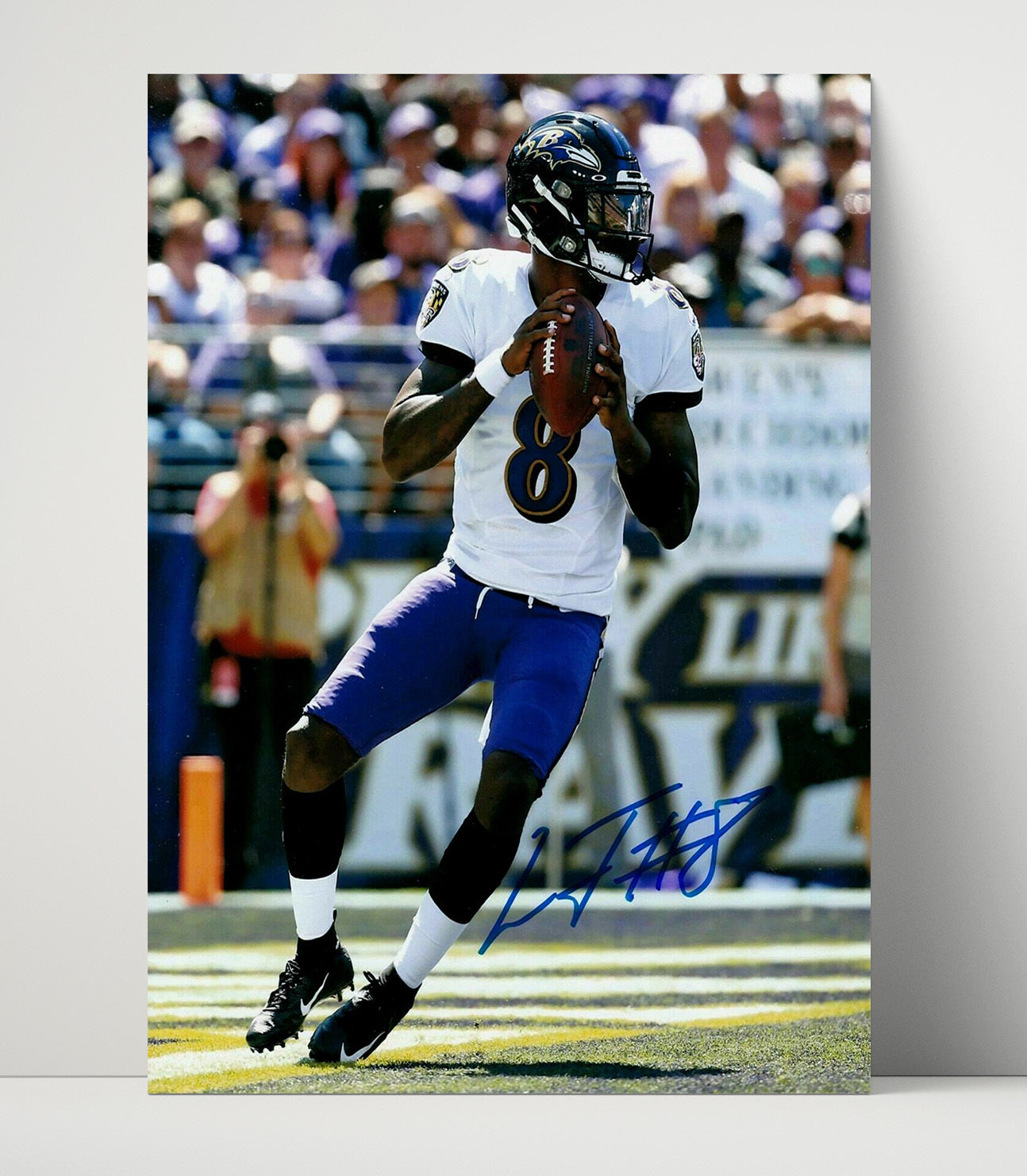 Lamar Jackson - Baltimore Football Quarterback in the Pocket Preparing to Pass Football Wall Art - football wall art print
