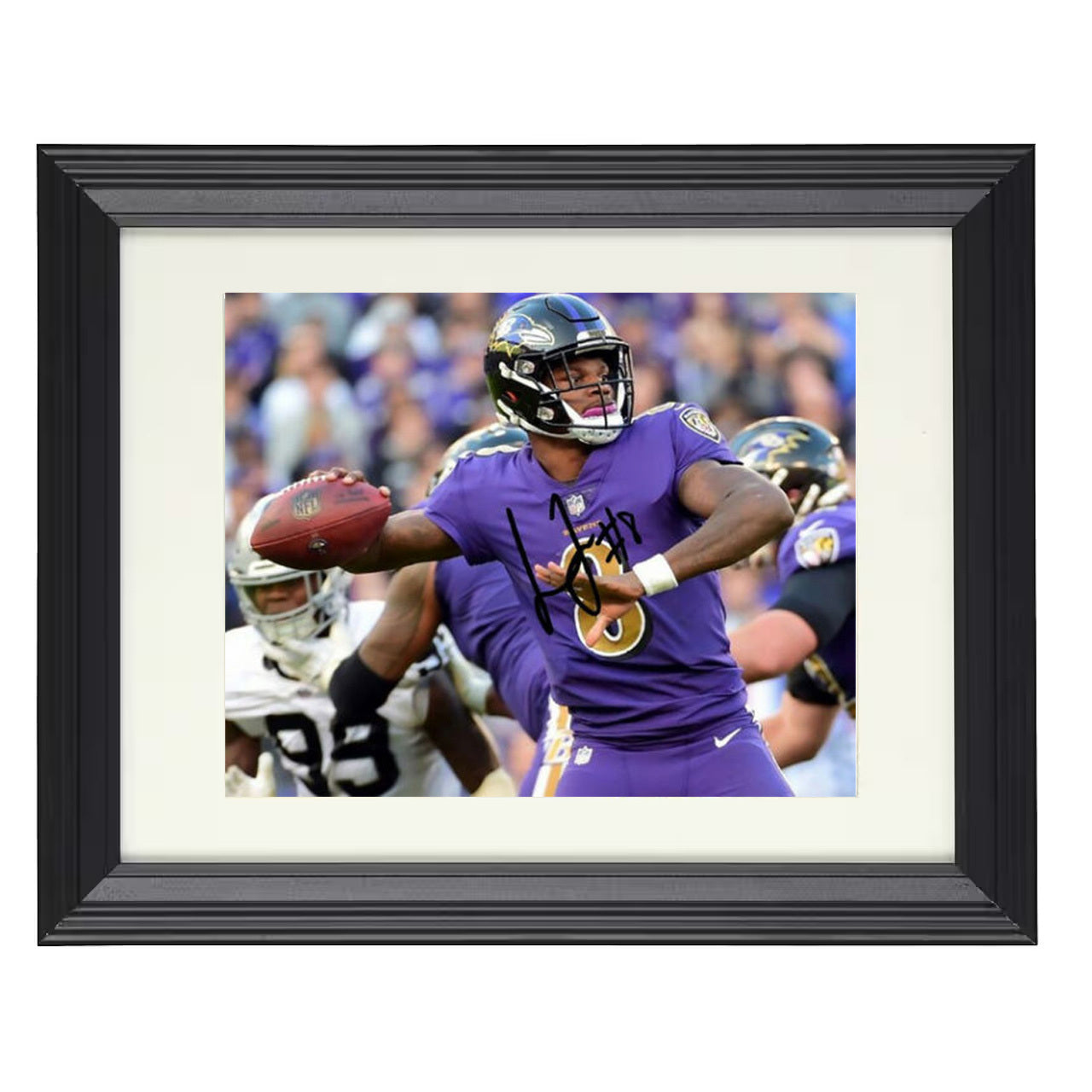 Lamar Jackson – Deep Strike – 8x10 black beveled framed football wall art