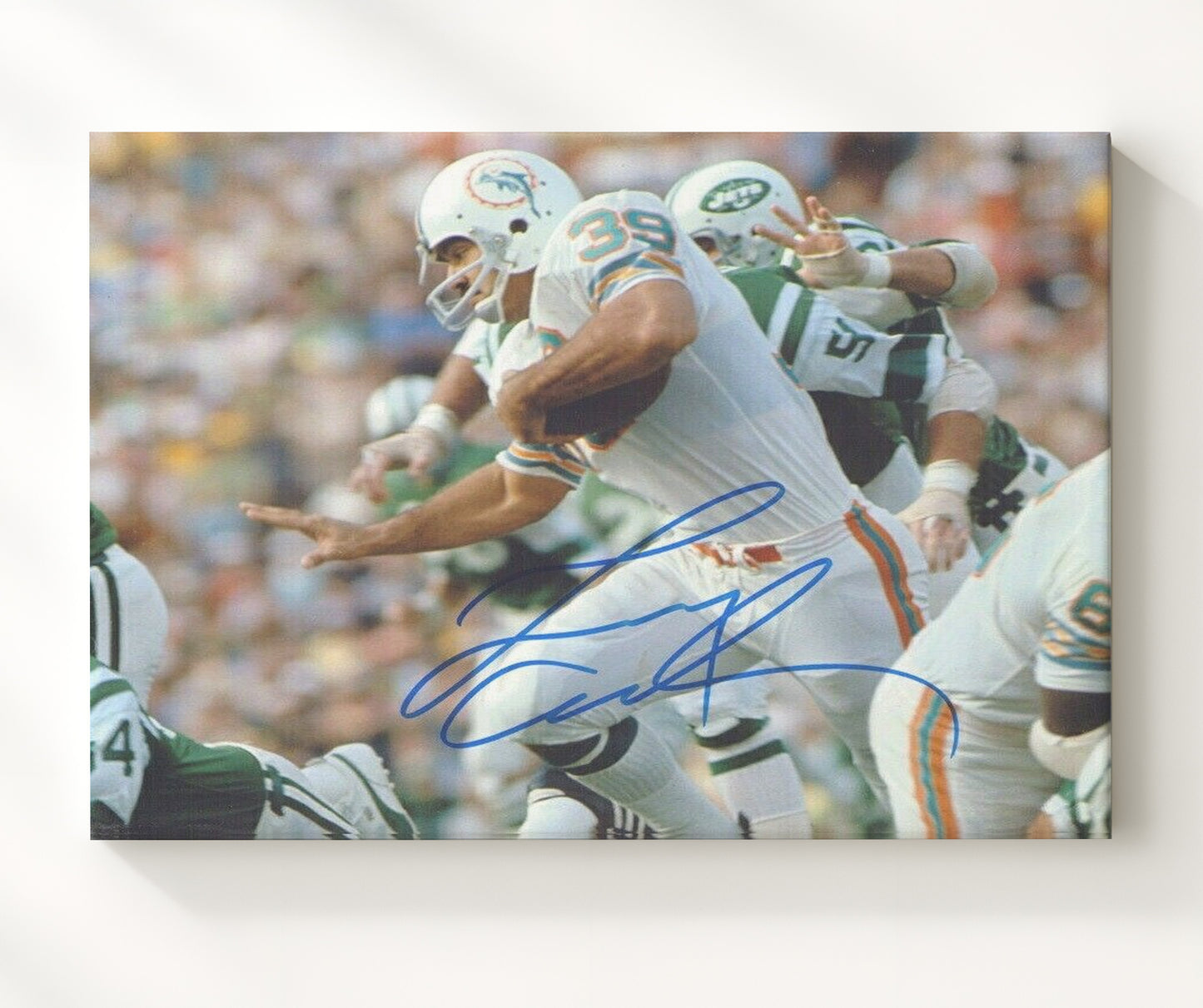 Larry Csonka - Miami Football Power Run Through Line Vintage Football Wall Art - 20x24 Canvas football decor