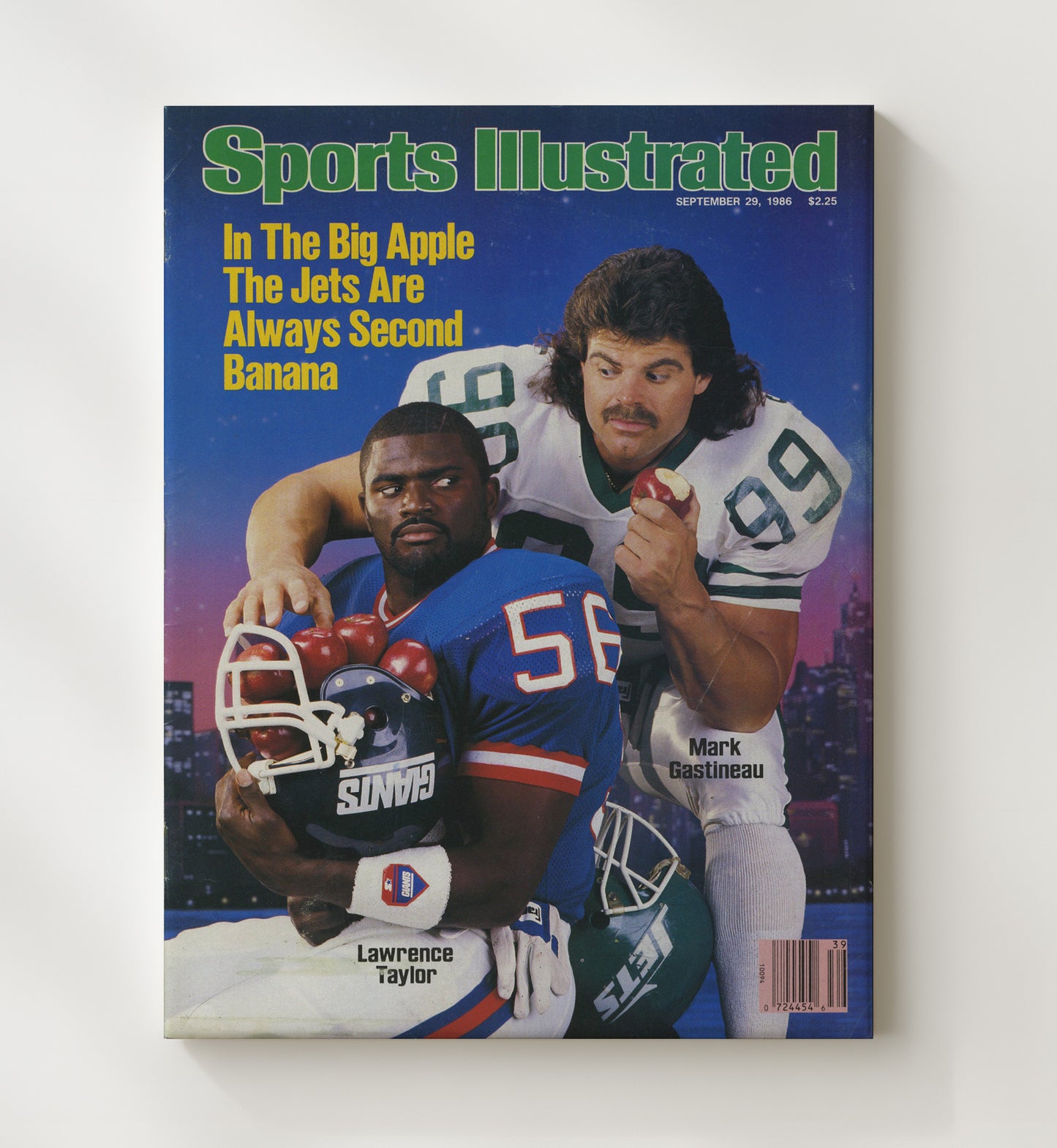 Lawrence Taylor and Mark Gastineau - New York football Big Apple Rivalry Feature 1986 SI Cover Vintage Football Wall Art - 20x24 Canvas football decor