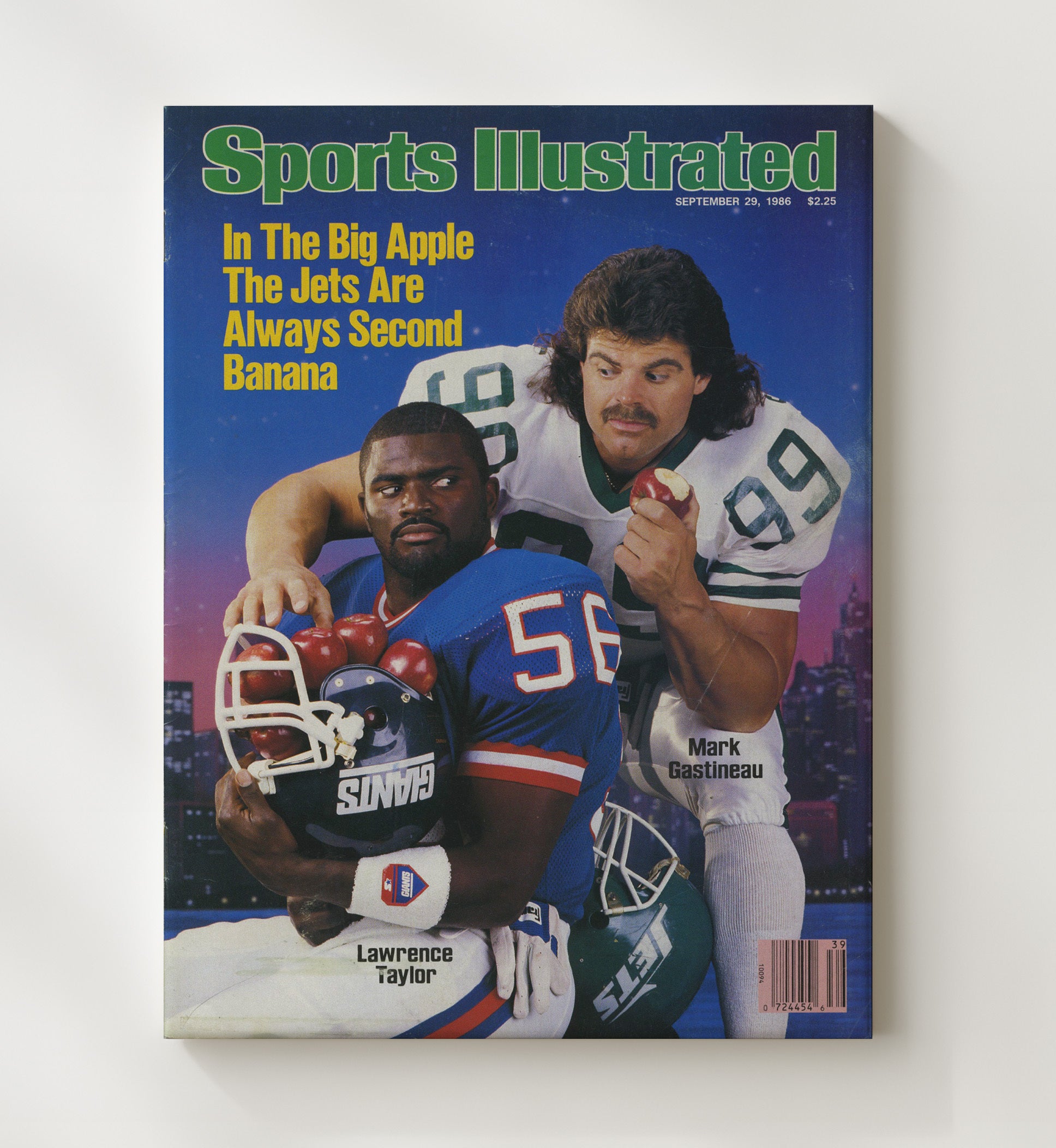 Lawrence Taylor and Mark Gastineau - New York football Big Apple Rivalry Feature 1986 SI Cover Vintage Football Wall Art - 20x24 Canvas football decor