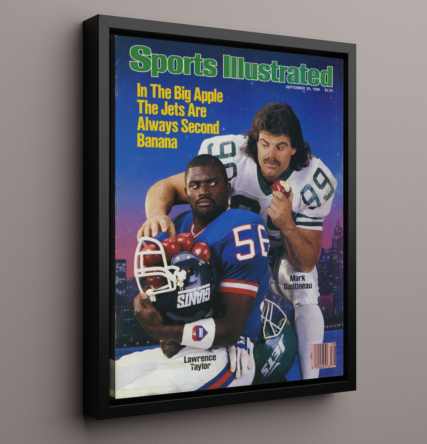 Lawrence Taylor and Mark Gastineau - New York football Big Apple Rivalry Feature 1986 SI Cover Vintage Football Wall Art - 16x20 Framed Canvas football decor